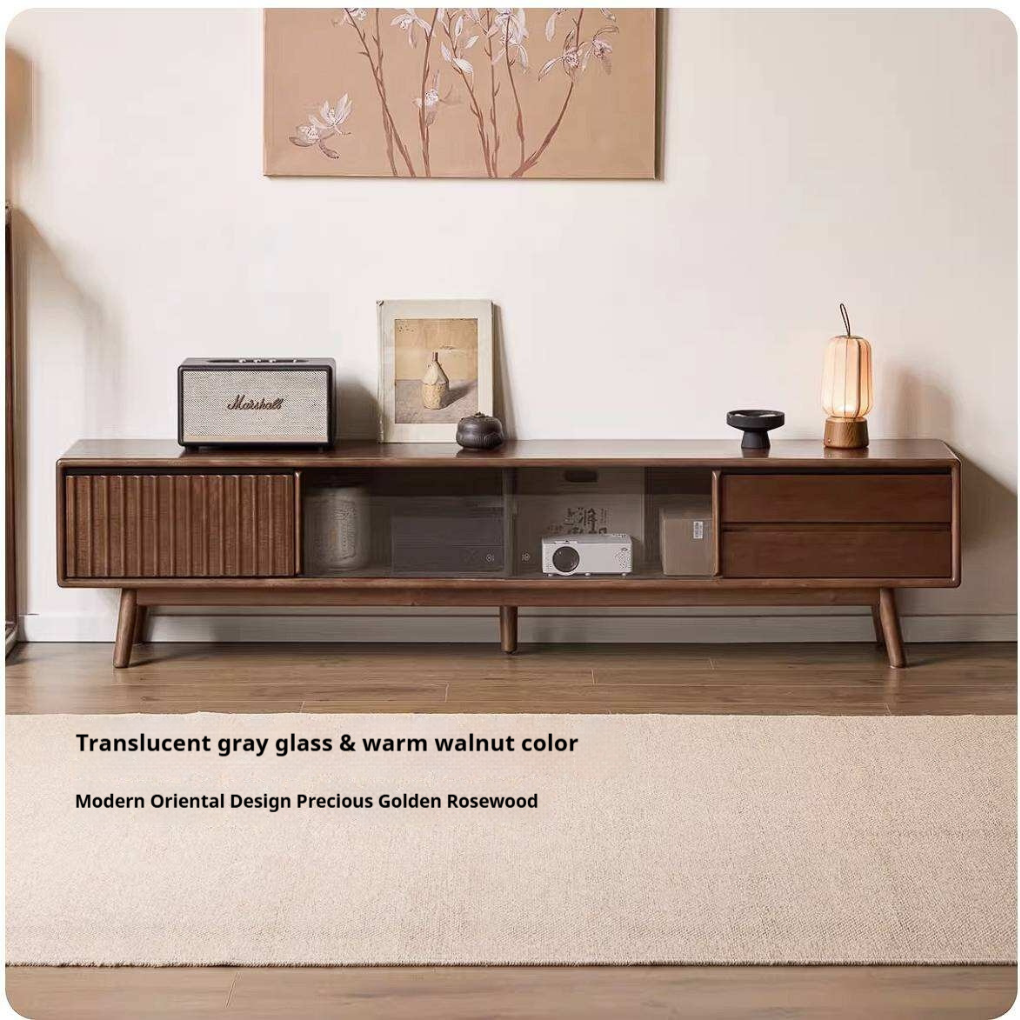 Golden Pear Solid Wood TV Cabinet with Sliding Door Storage Cabinet