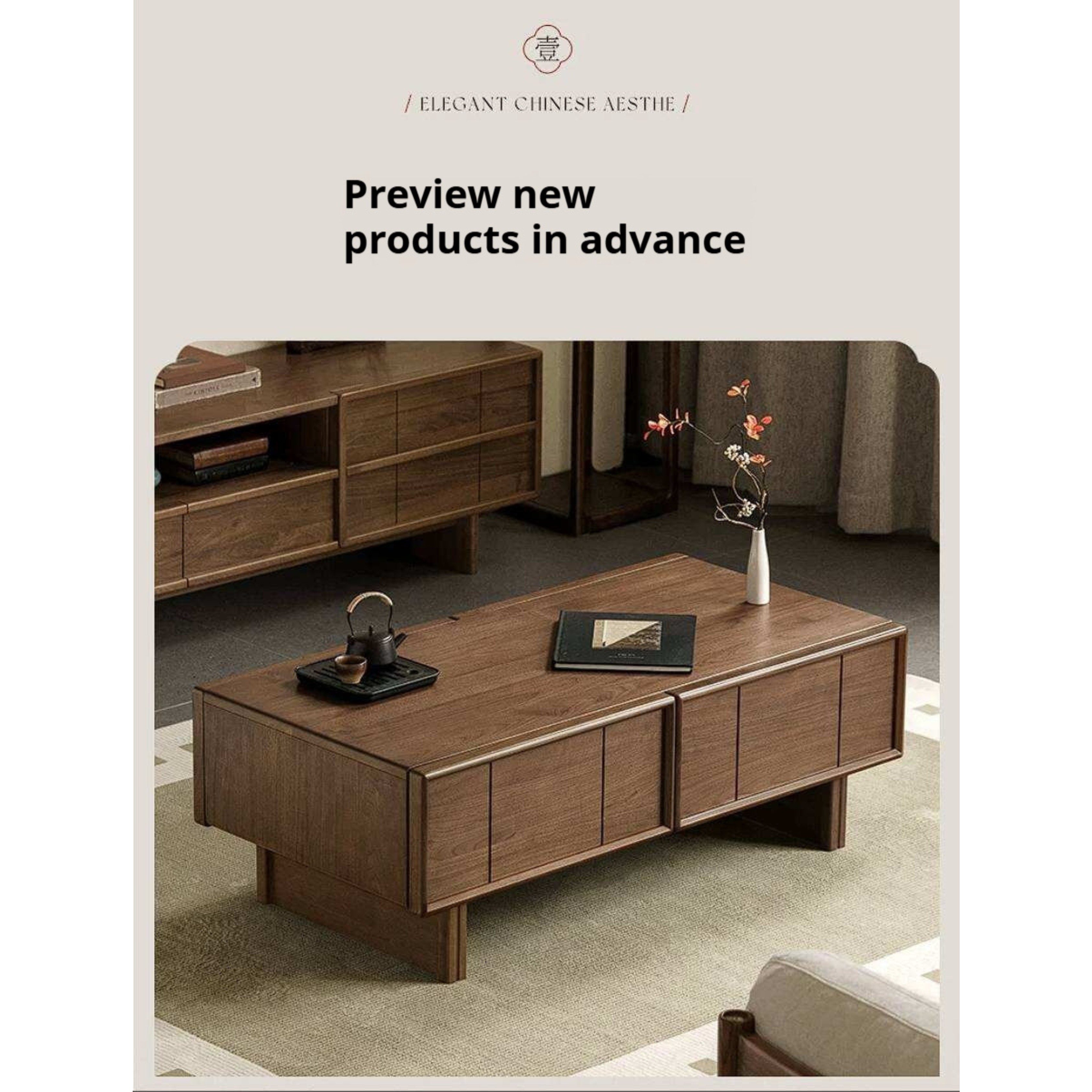 Black Walnut Solid Wood Coffee Table with Storage