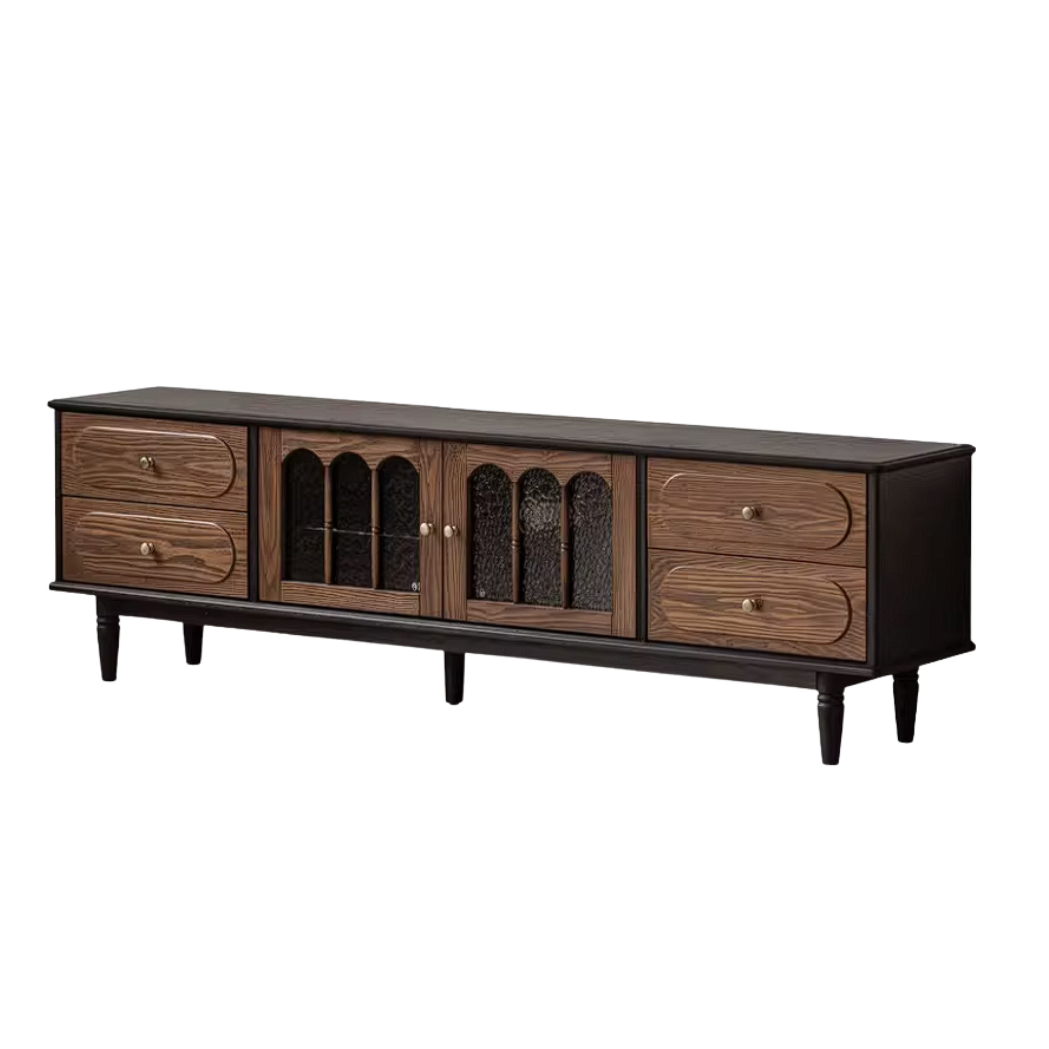 Ash Solid Wood TV Cabinet with Tall Storage and French Retro Design