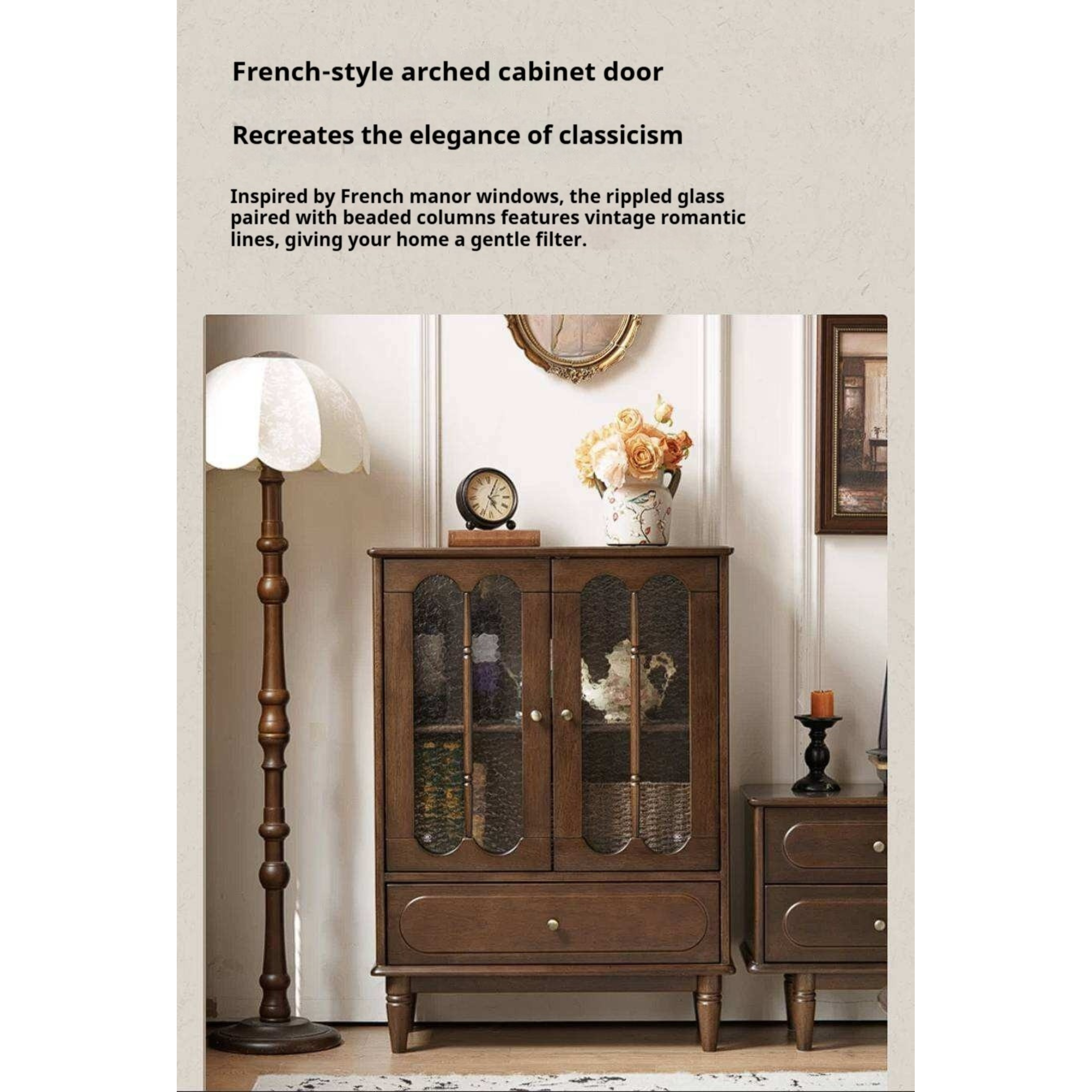 Golden Pearwood Solid Wood Side Cabinet French Retro Design