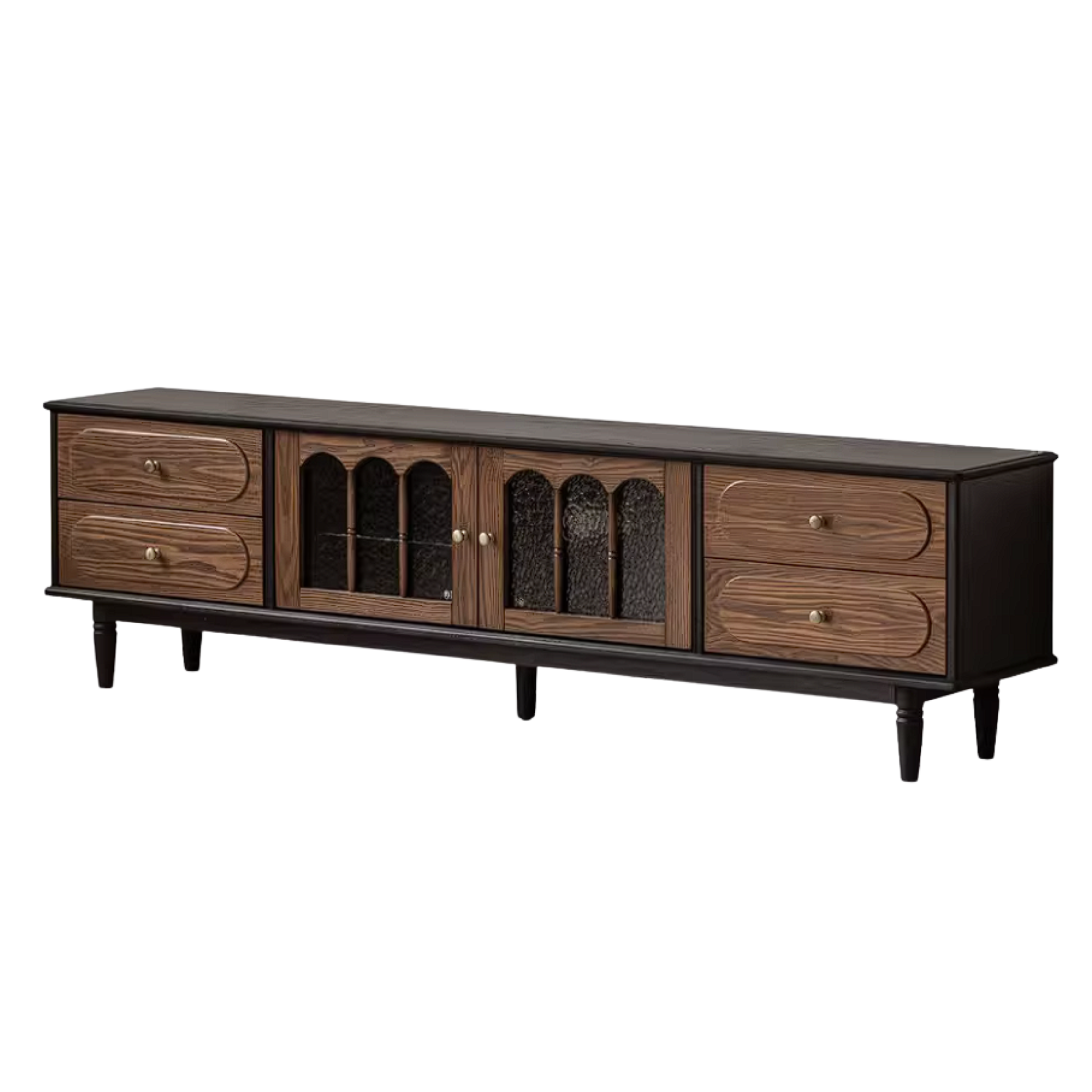Ash Solid Wood TV Cabinet with Tall Storage and French Retro Design