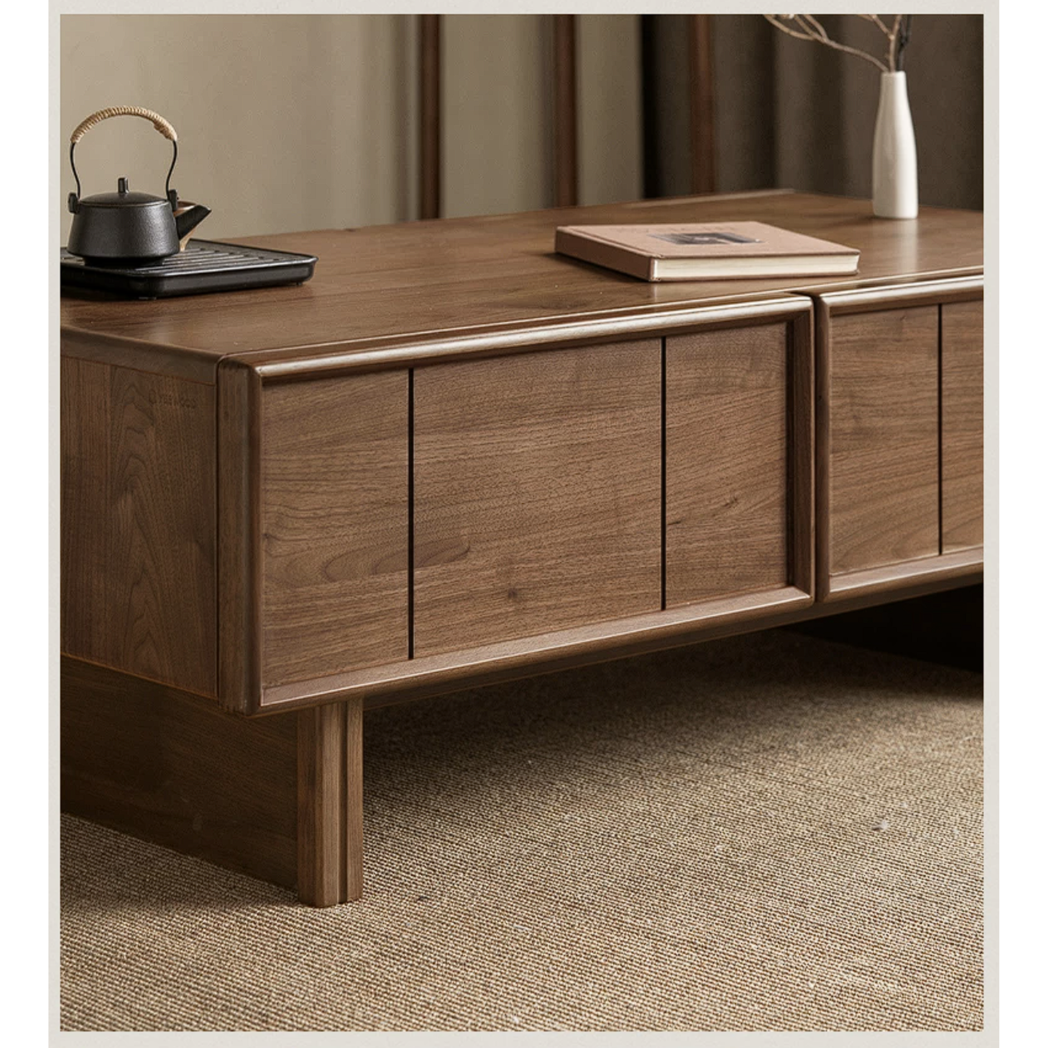 Black Walnut Solid Wood Coffee Table with Storage