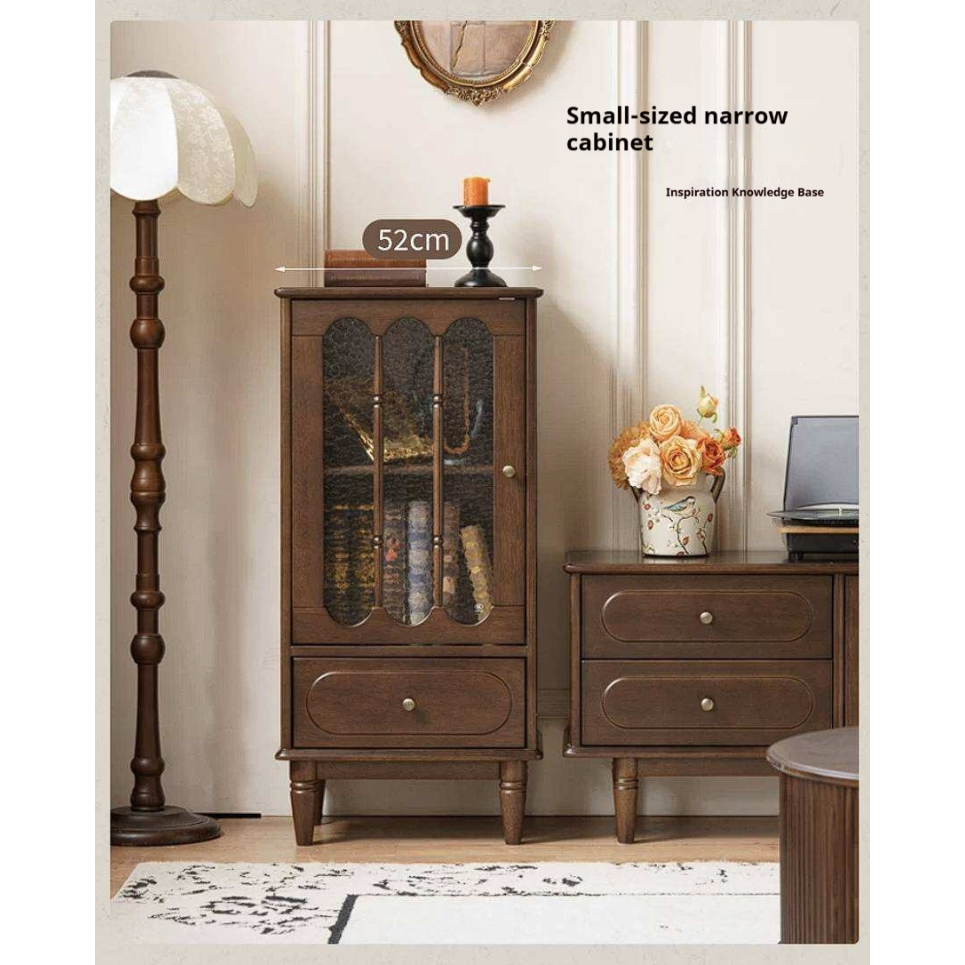 Golden Pearwood Solid Wood Side Cabinet French Retro Design