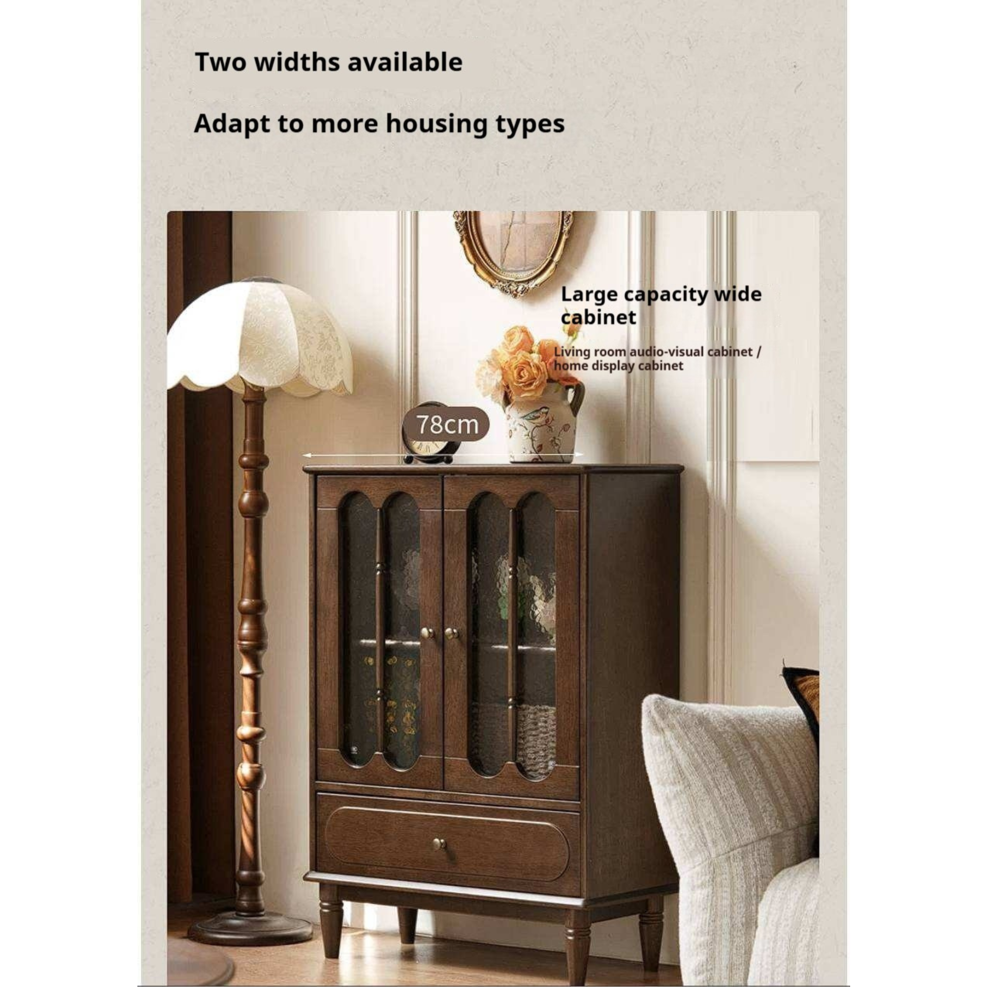 Golden Pearwood Solid Wood Side Cabinet French Retro Design