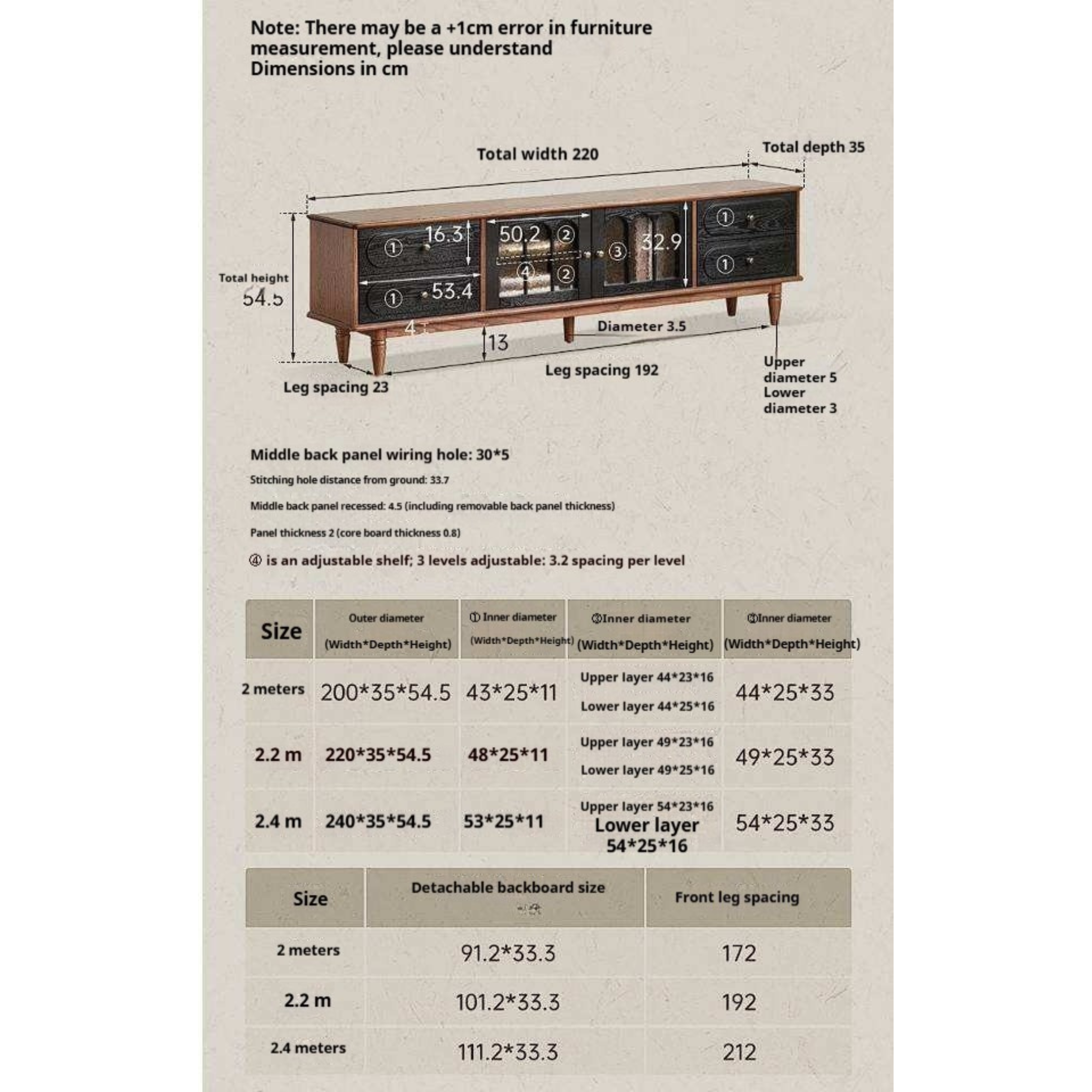 Ash Solid Wood TV Cabinet with Tall Storage and French Retro Design