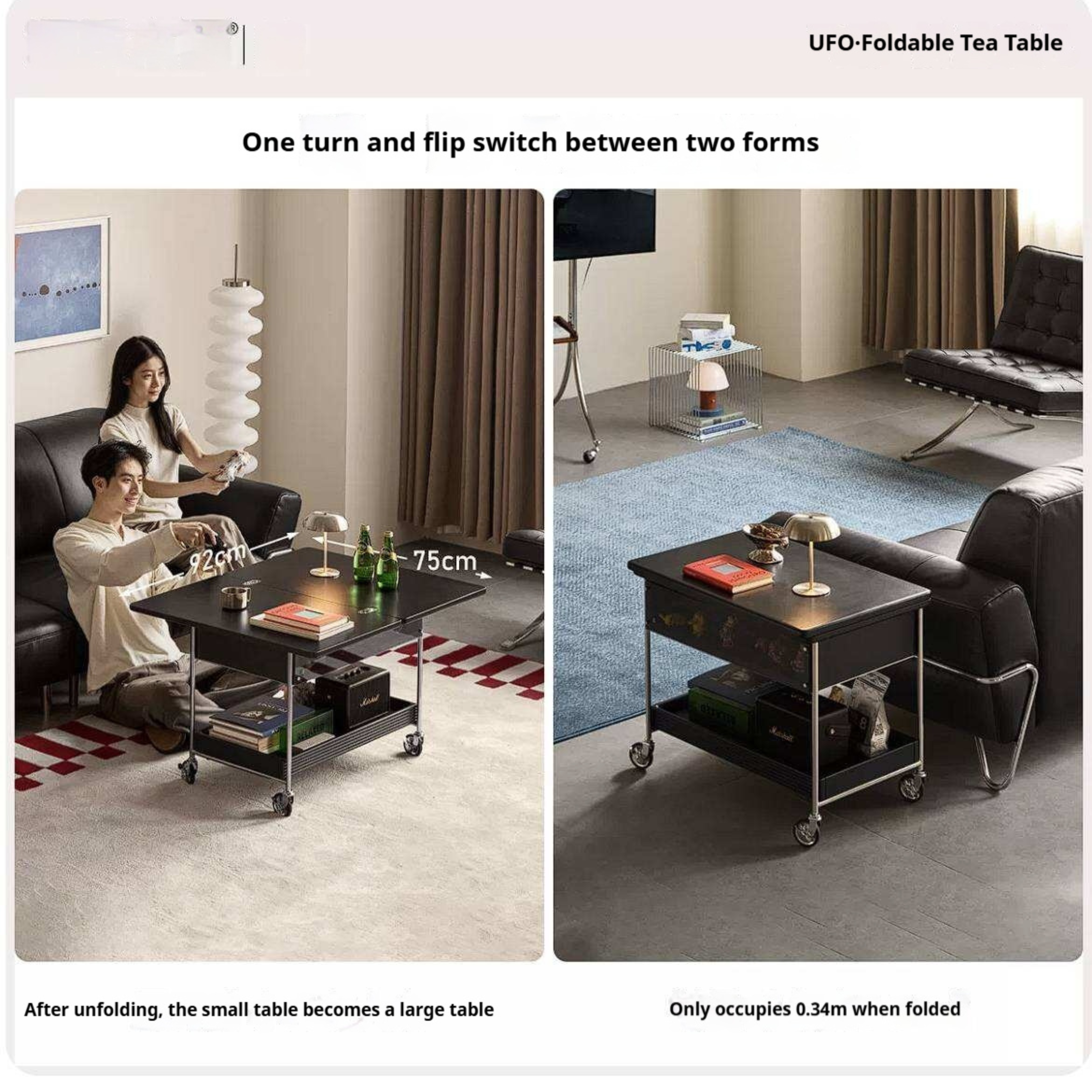 Tulipwood Solid Wood Foldable Coffee Table with Mobile Design