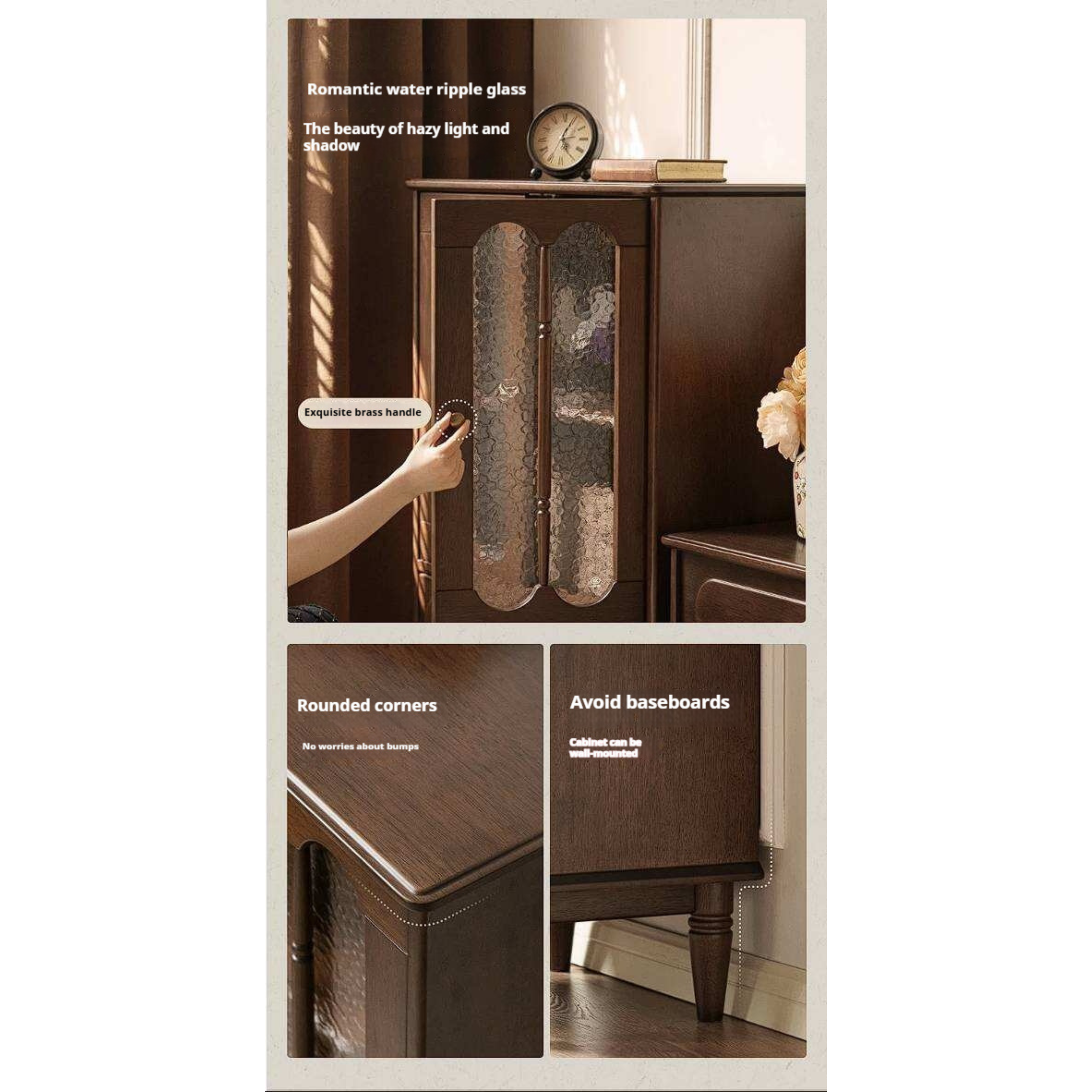 Golden Pearwood Solid Wood Side Cabinet French Retro Design