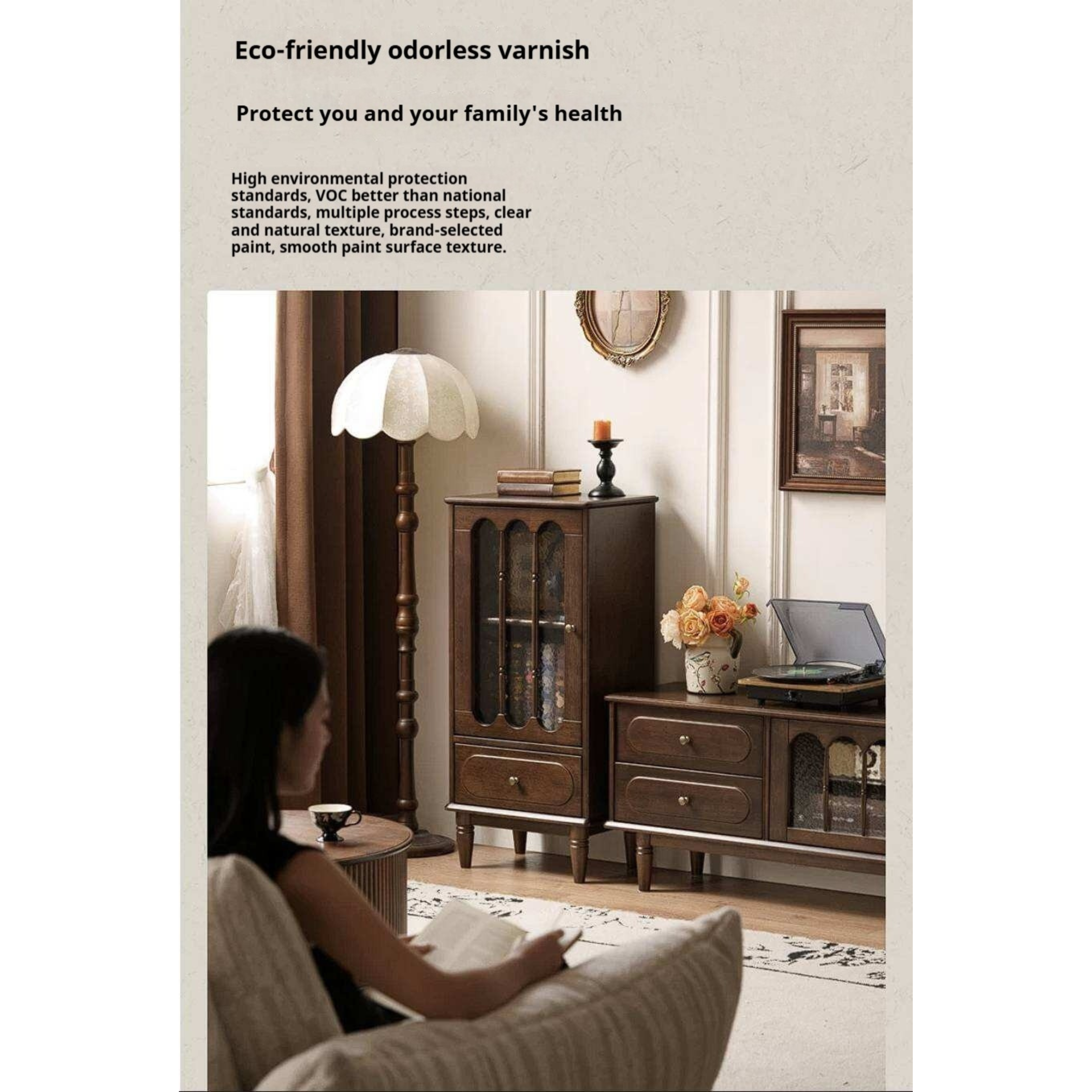 Golden Pearwood Solid Wood Side Cabinet French Retro Design