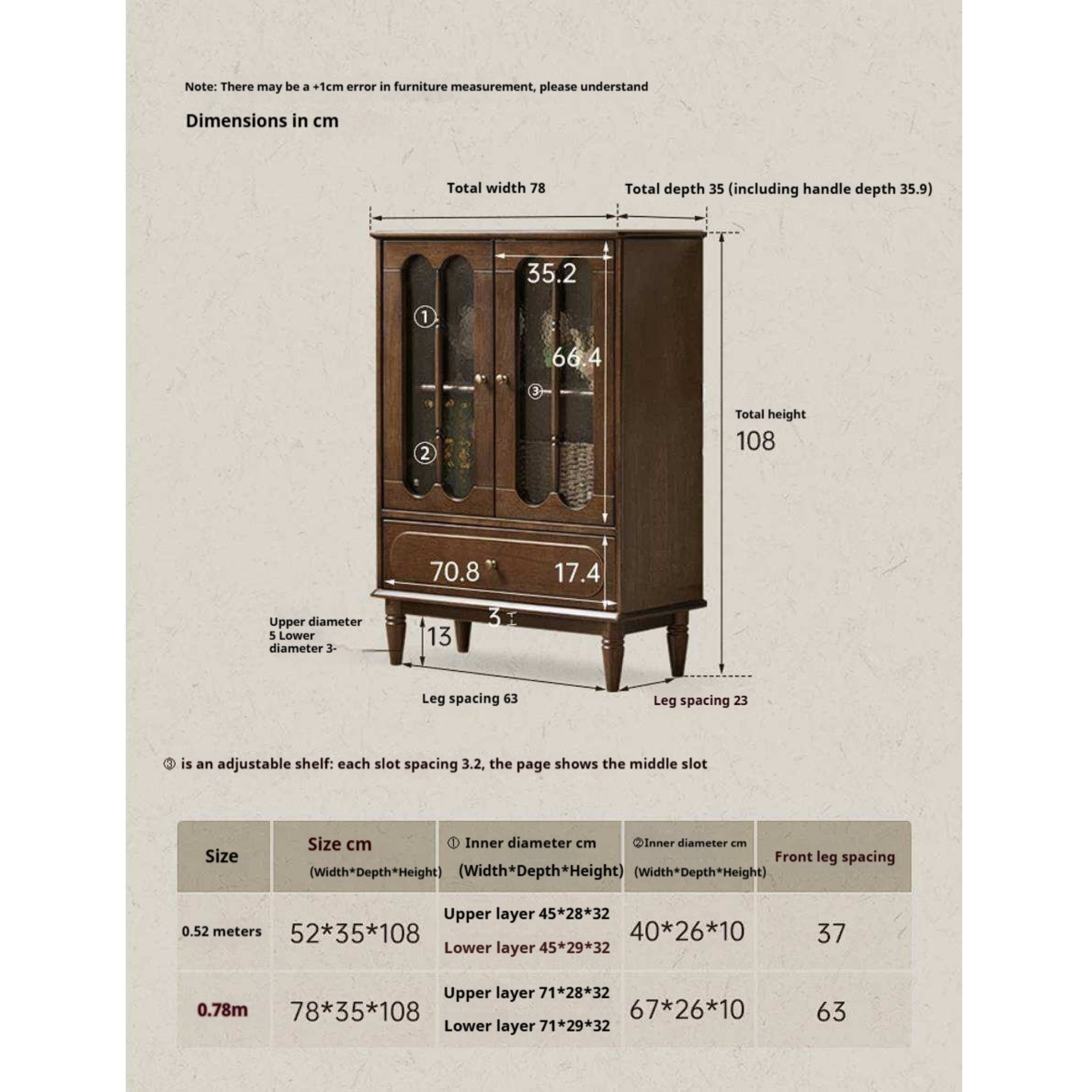 Golden Pearwood Solid Wood Side Cabinet French Retro Design