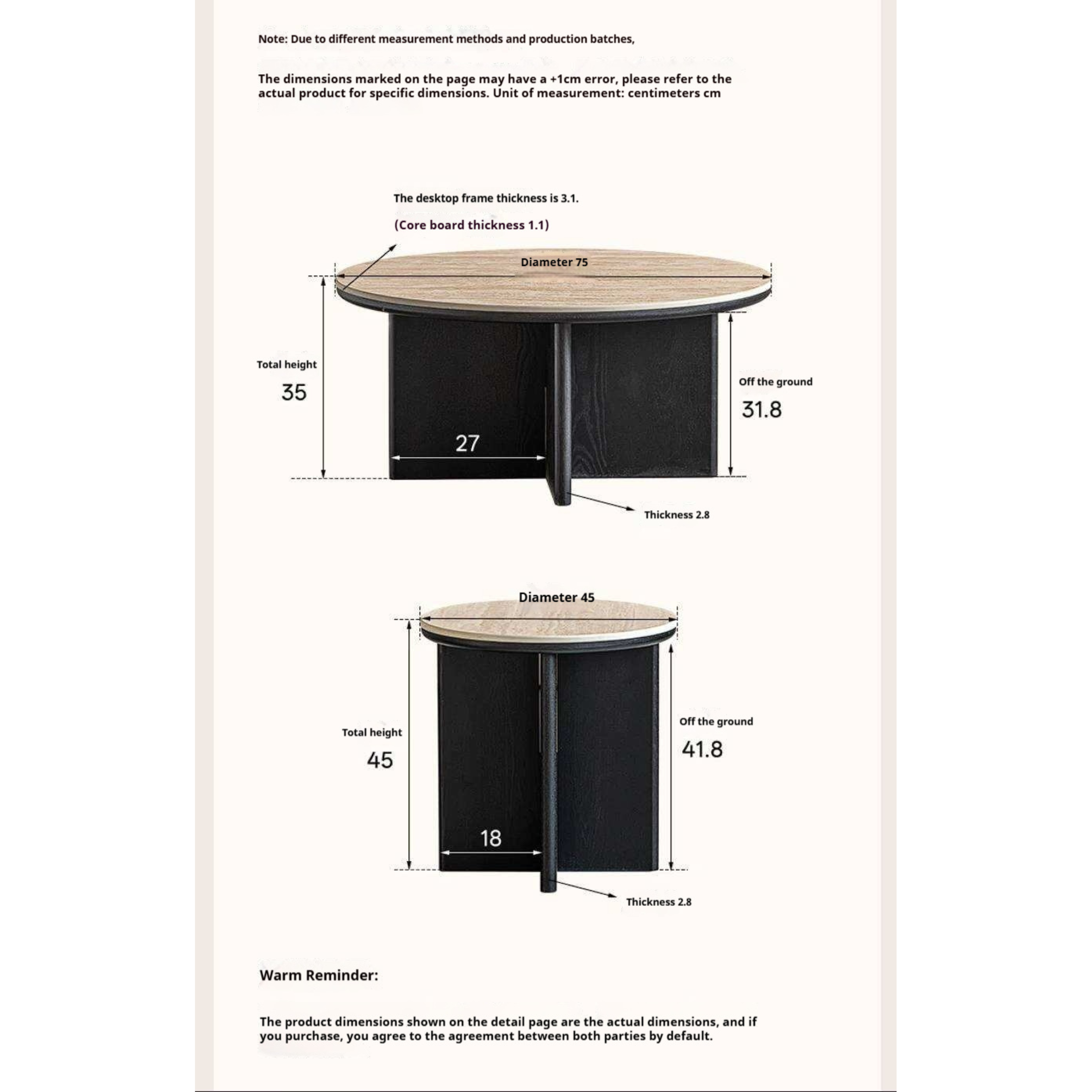 Ash Solid Wood Round Coffee Table with Slate Top and Modern Casual Design