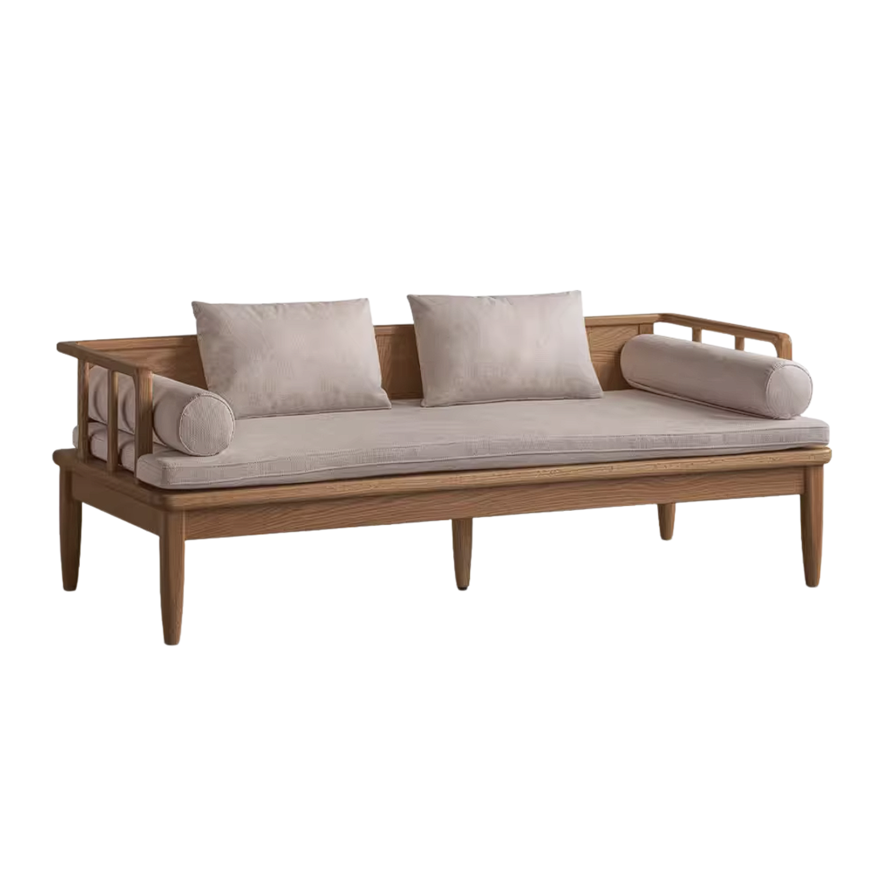Oak Solid Wood Daybed Sofa with Removable Linen Cushions