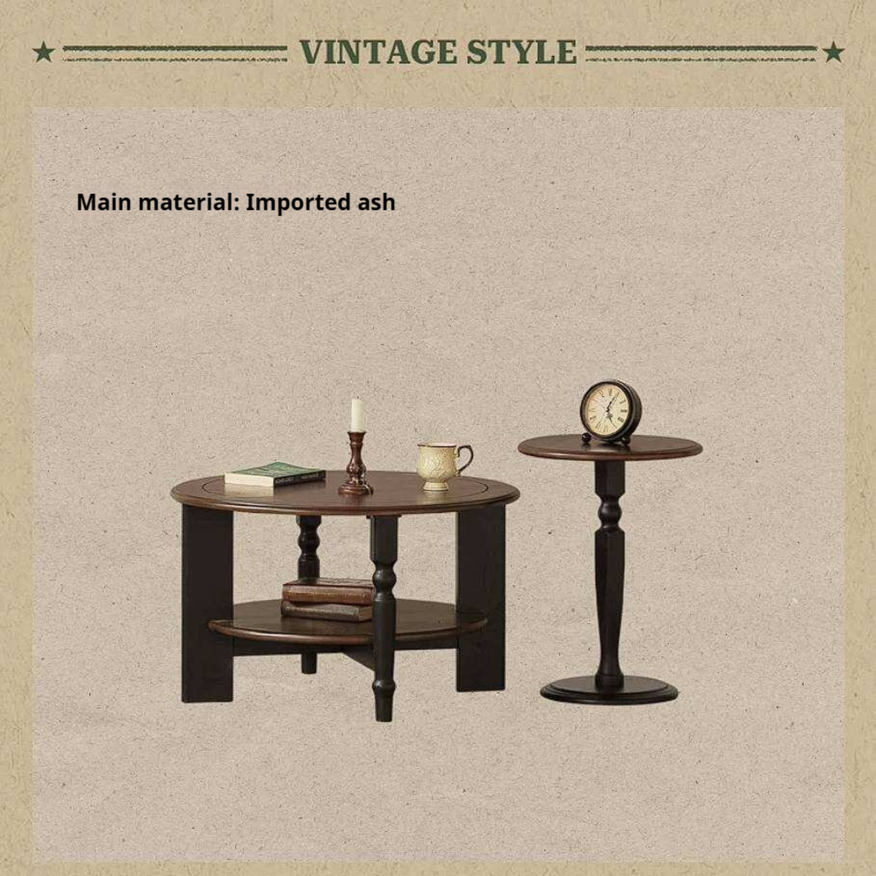 Ash Solid Wood Coffee Table with Round Design and American Style