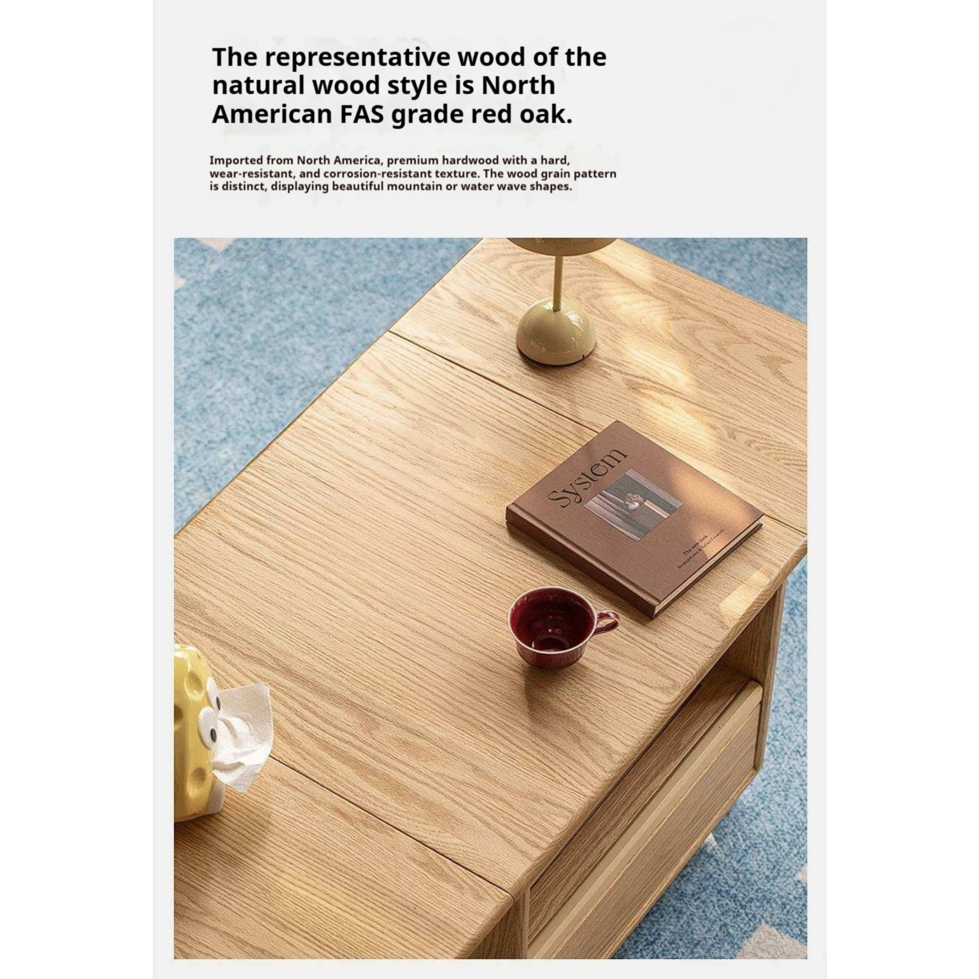 Oak Solid Wood Coffee Table with Foldable Design and Movable Base