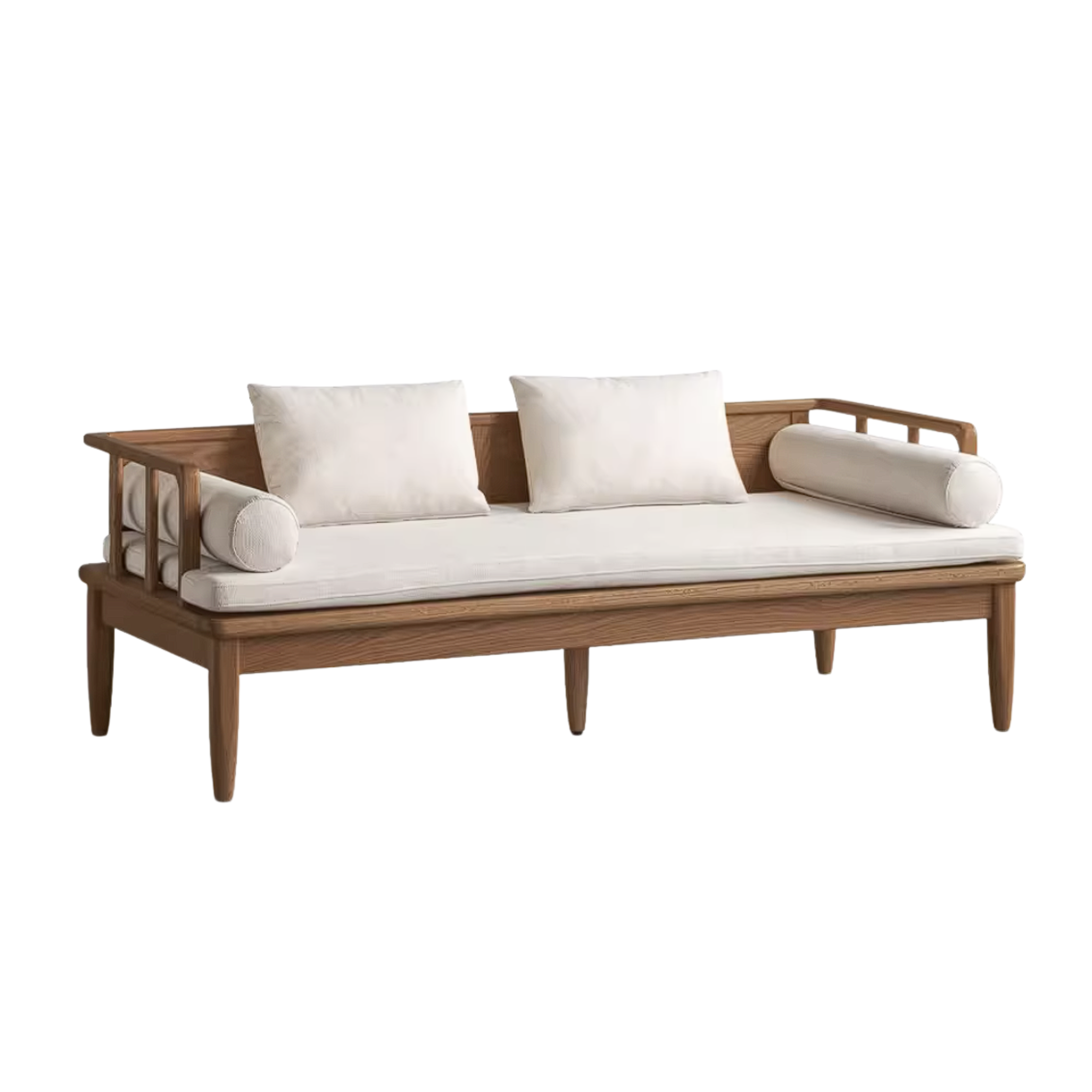 Oak Solid Wood Daybed Sofa with Removable Linen Cushions