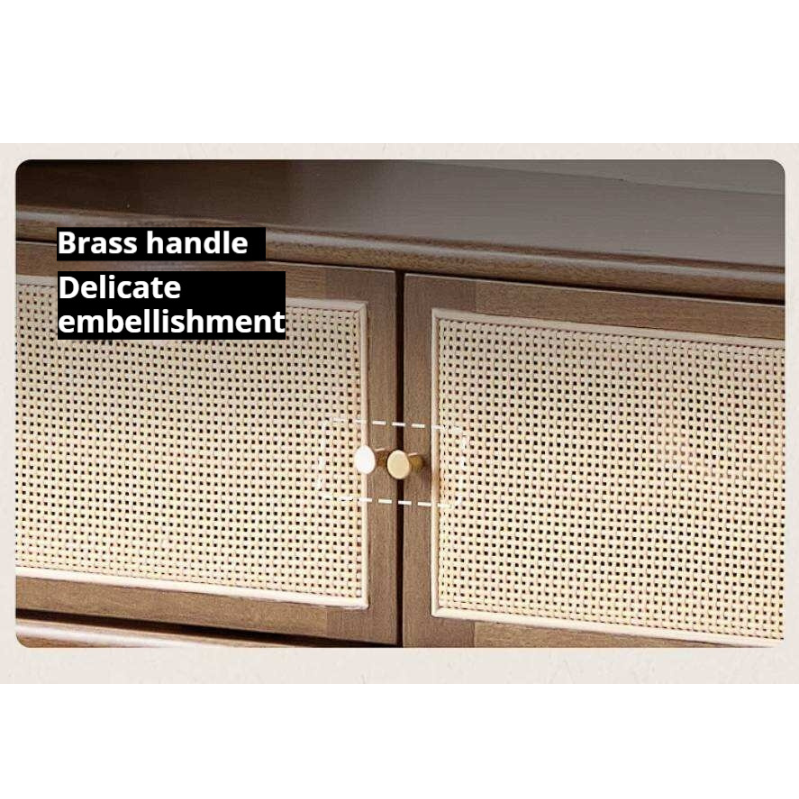Birch Solid Wood TV Cabinet with Rattan Storage Design