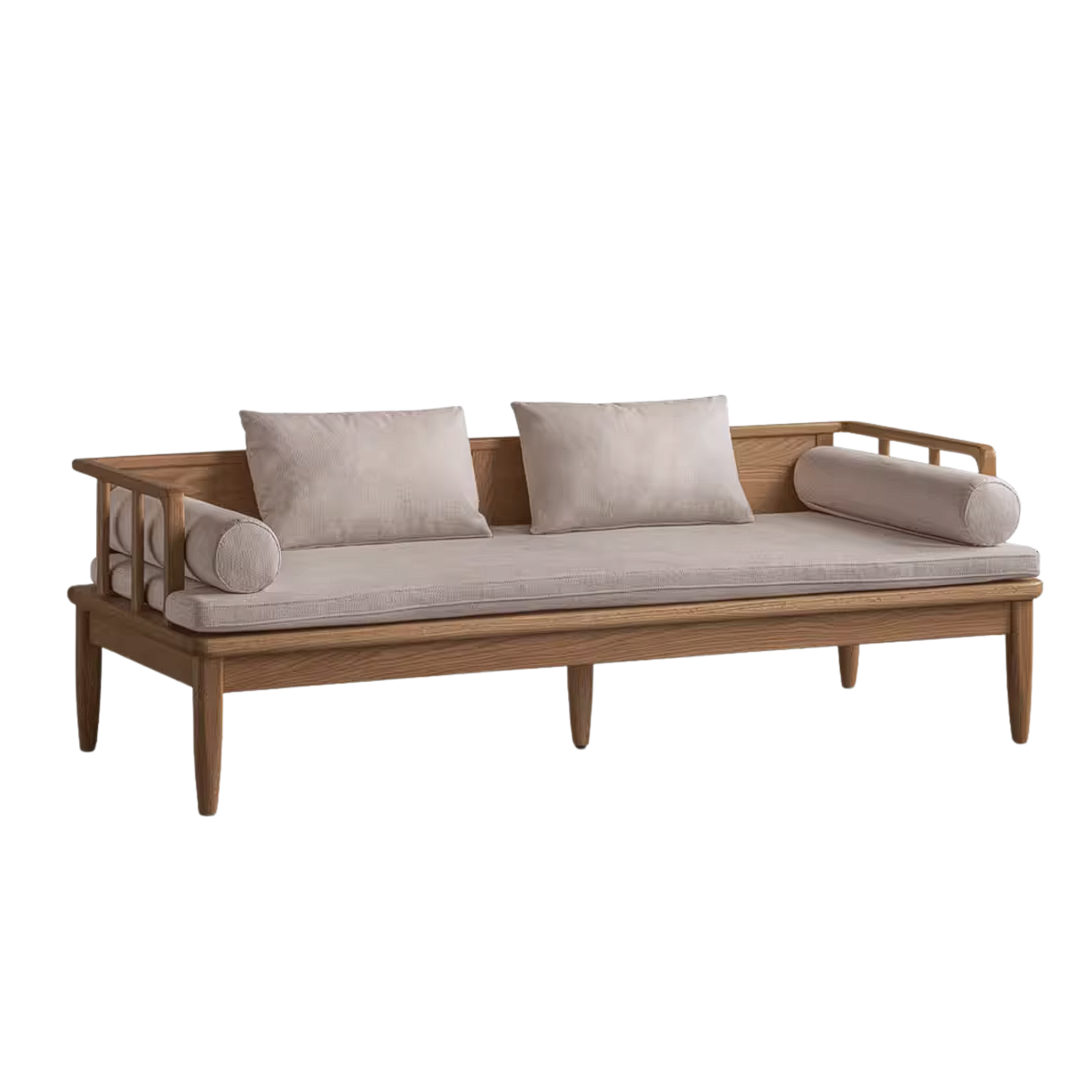 Oak Solid Wood Daybed Sofa with Removable Linen Cushions