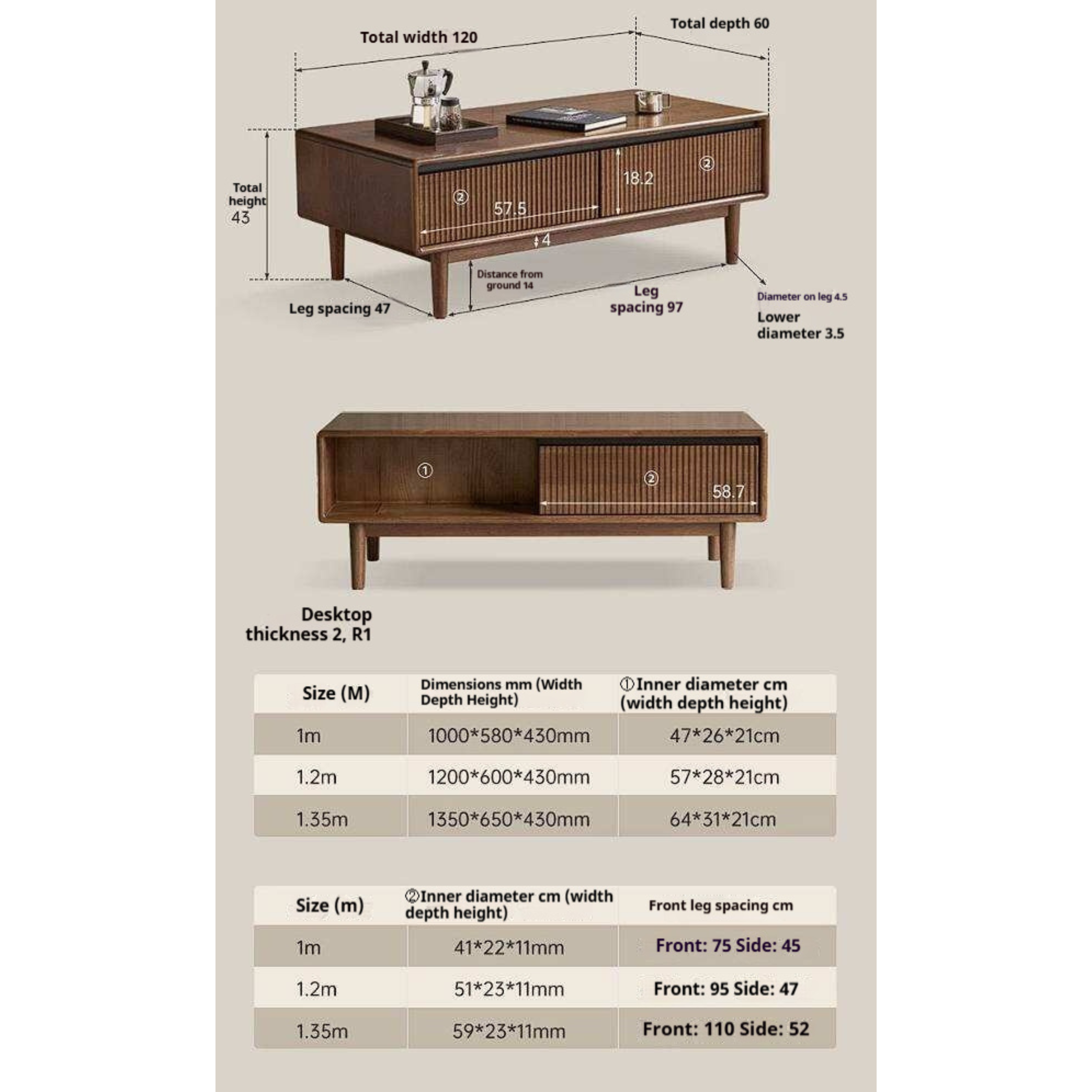 Golden Pearwood Solid Wood Rectangular Coffee Table with Modern Italian Style