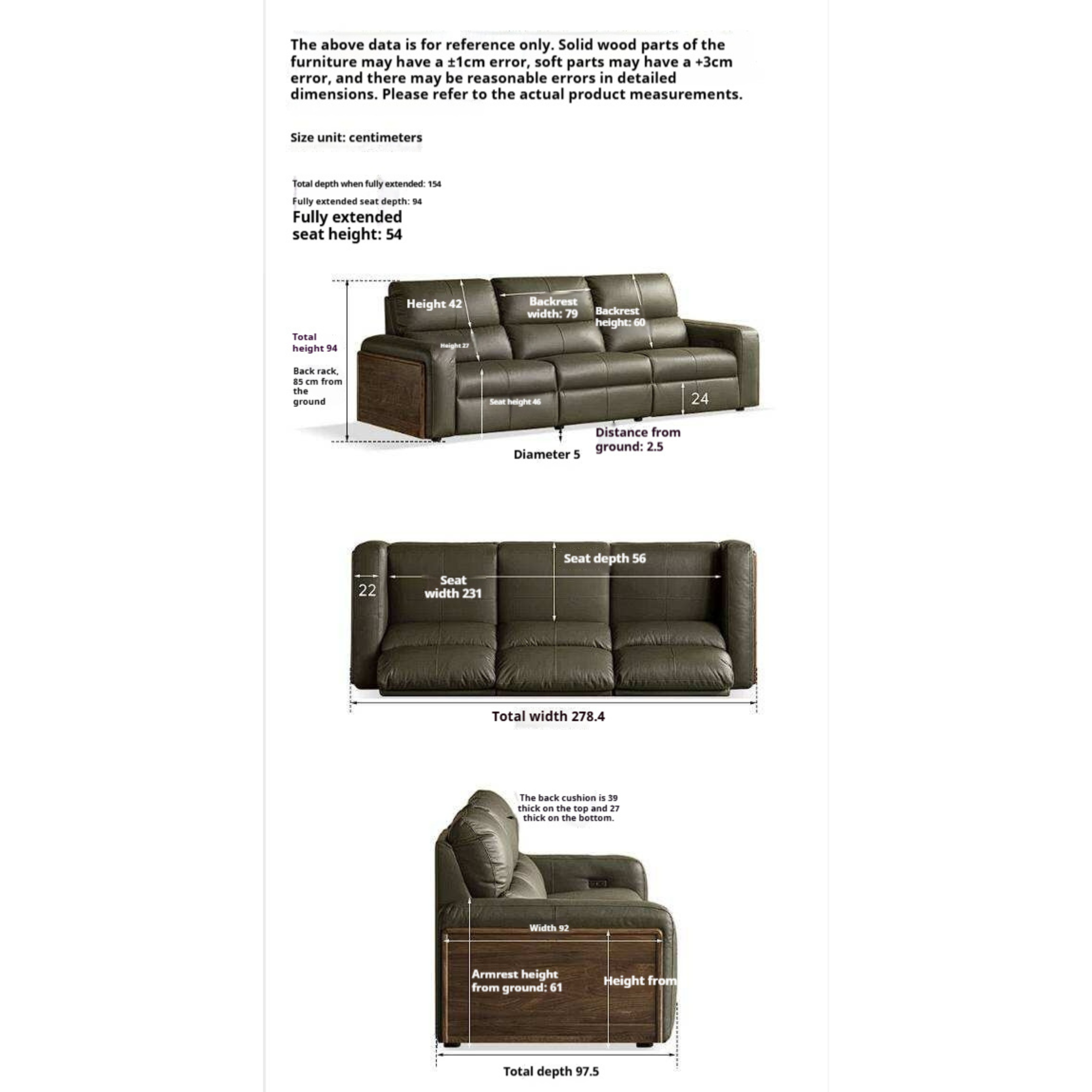 Black Walnut, Golden Sandalwood Solid Wood Top-Grain Genuine Leather Sofa Zero-Wall Recliner Design