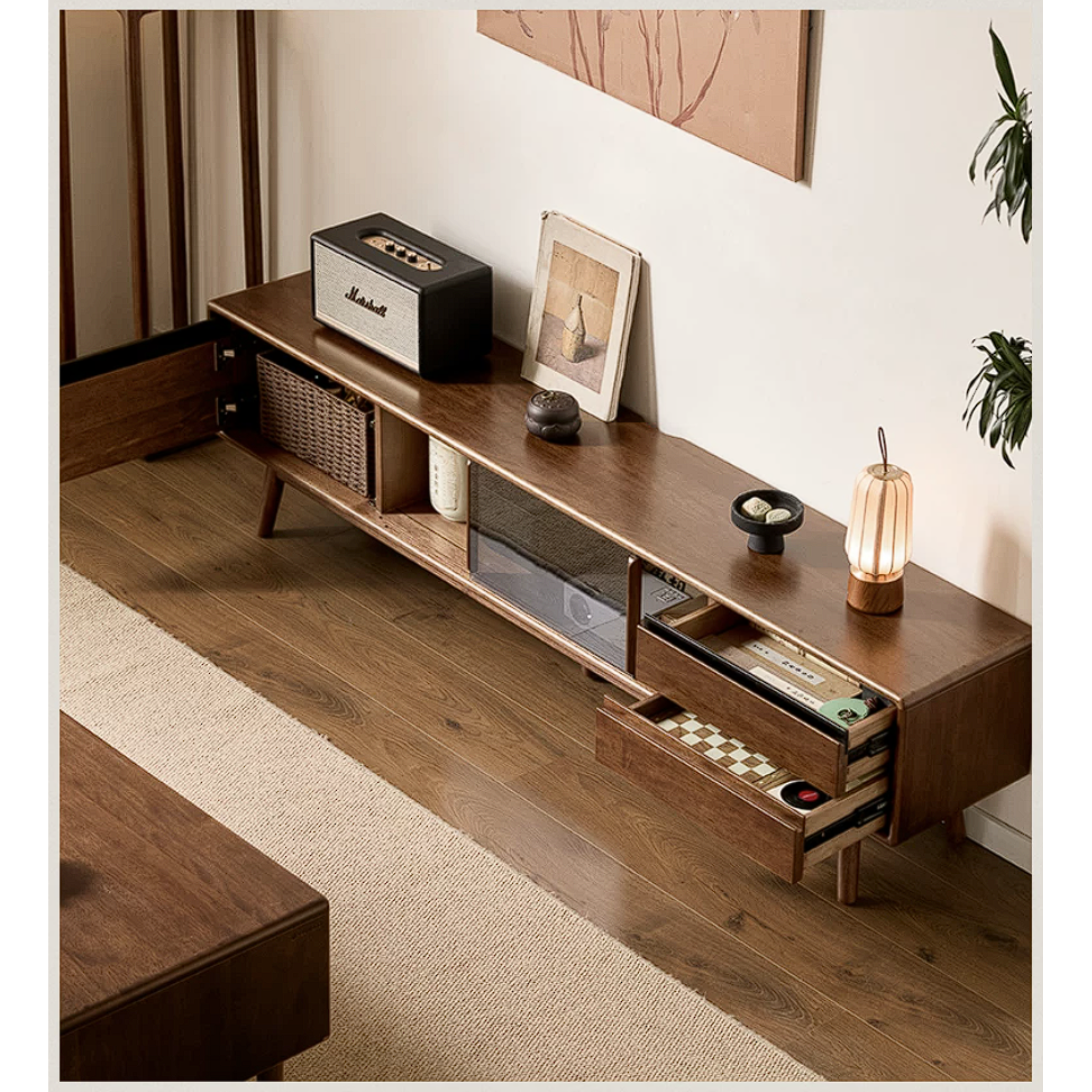 Golden Pear Solid Wood TV Cabinet with Sliding Door Storage Cabinet