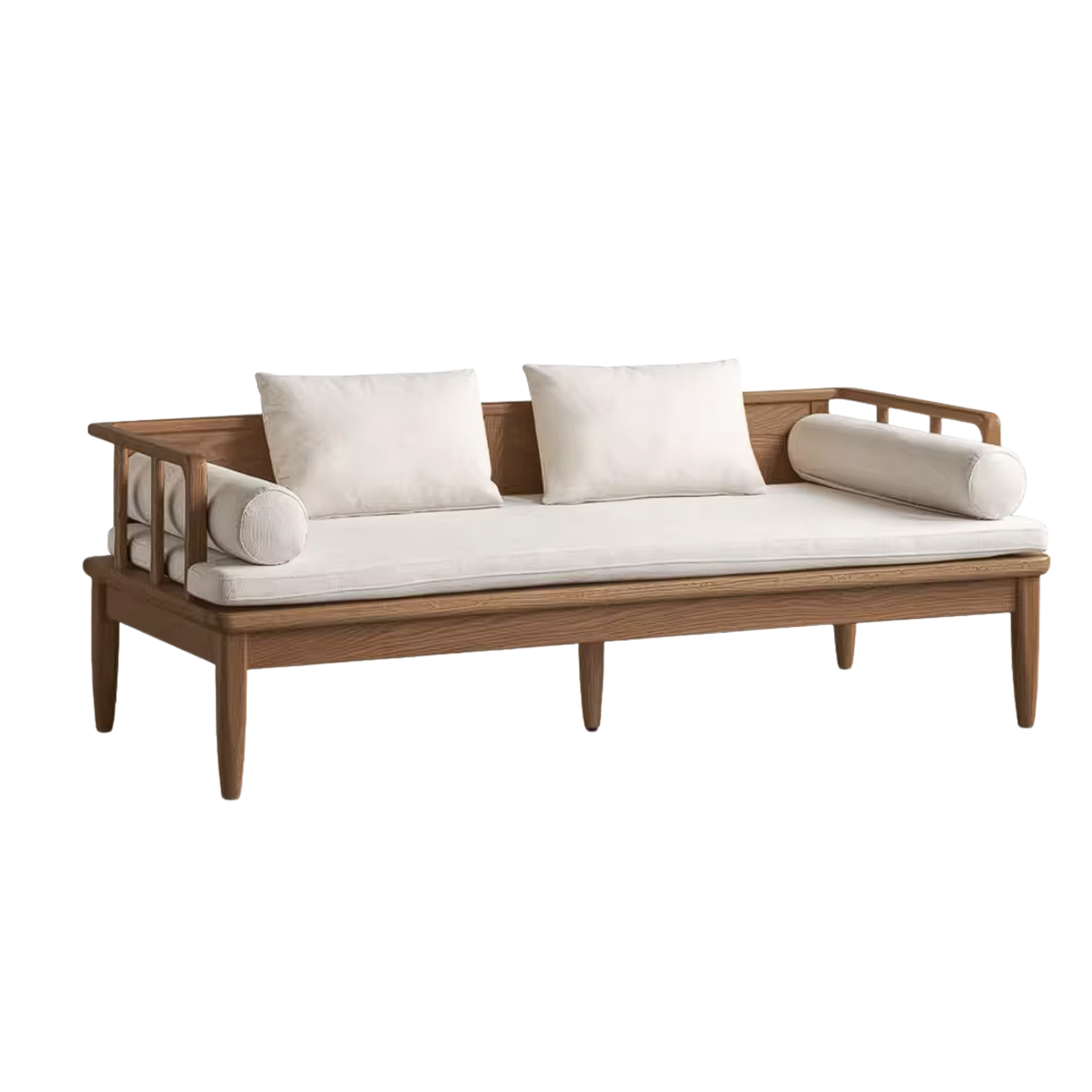 Oak Solid Wood Daybed Sofa with Removable Linen Cushions