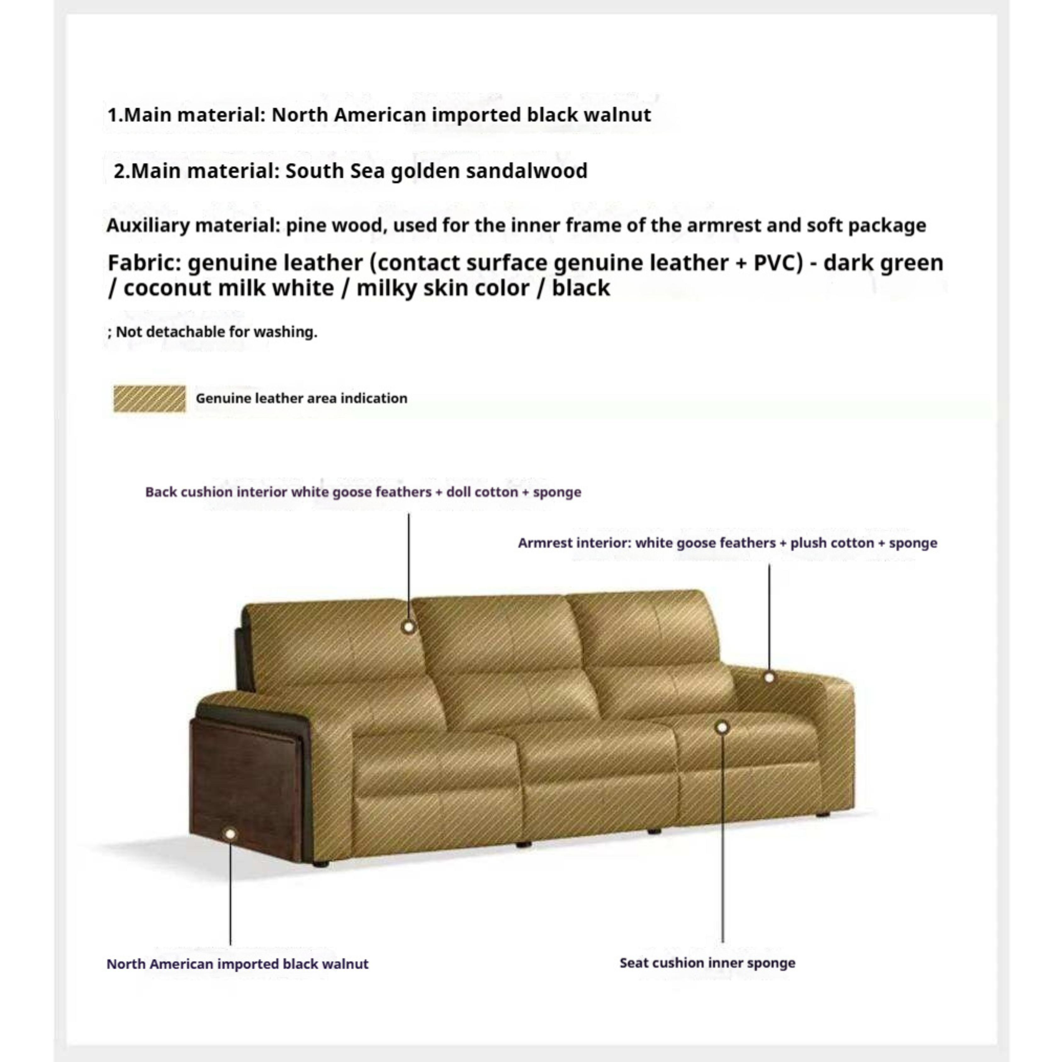 Black Walnut, Golden Sandalwood Solid Wood Top-Grain Genuine Leather Sofa Zero-Wall Recliner Design