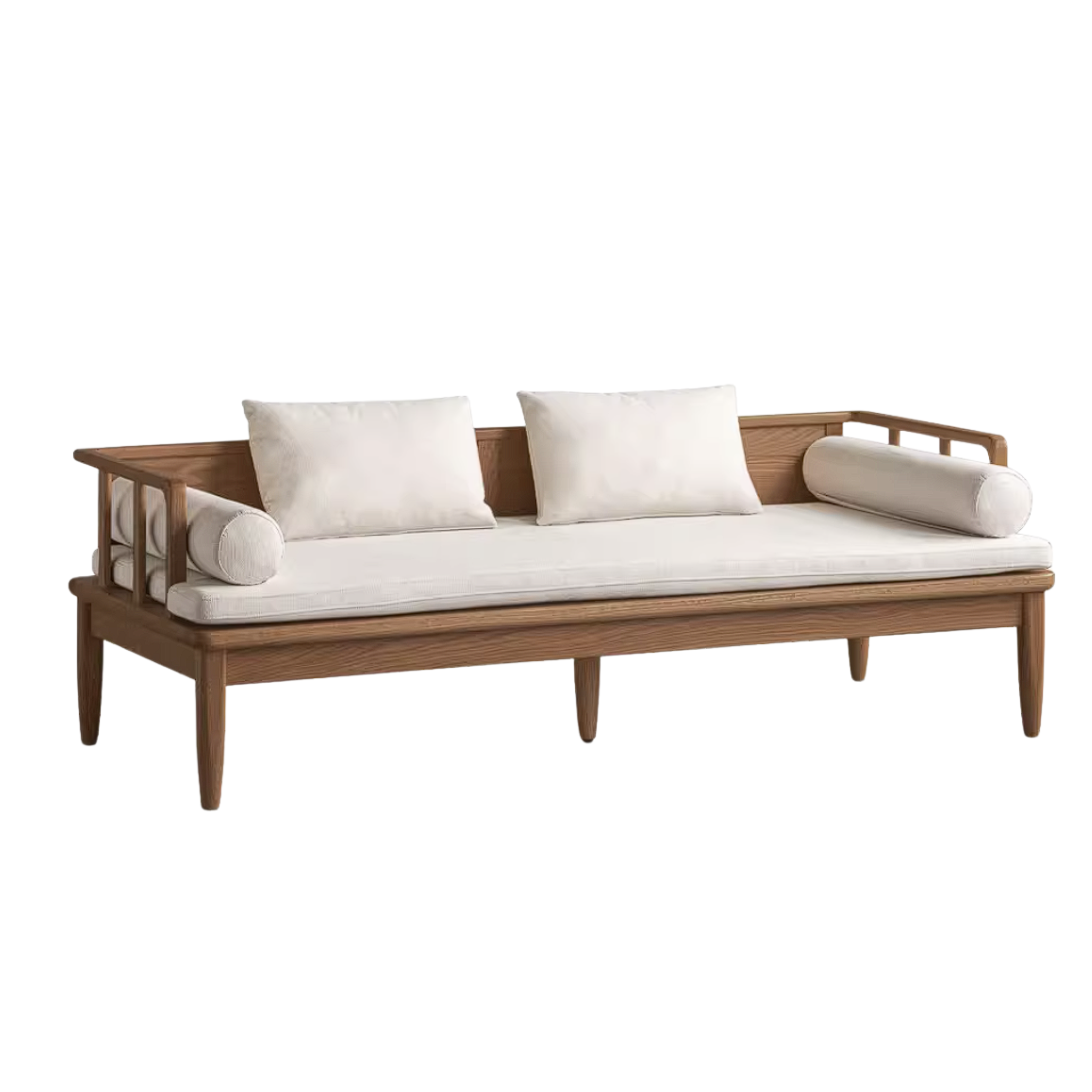 Oak Solid Wood Daybed Sofa with Removable Linen Cushions