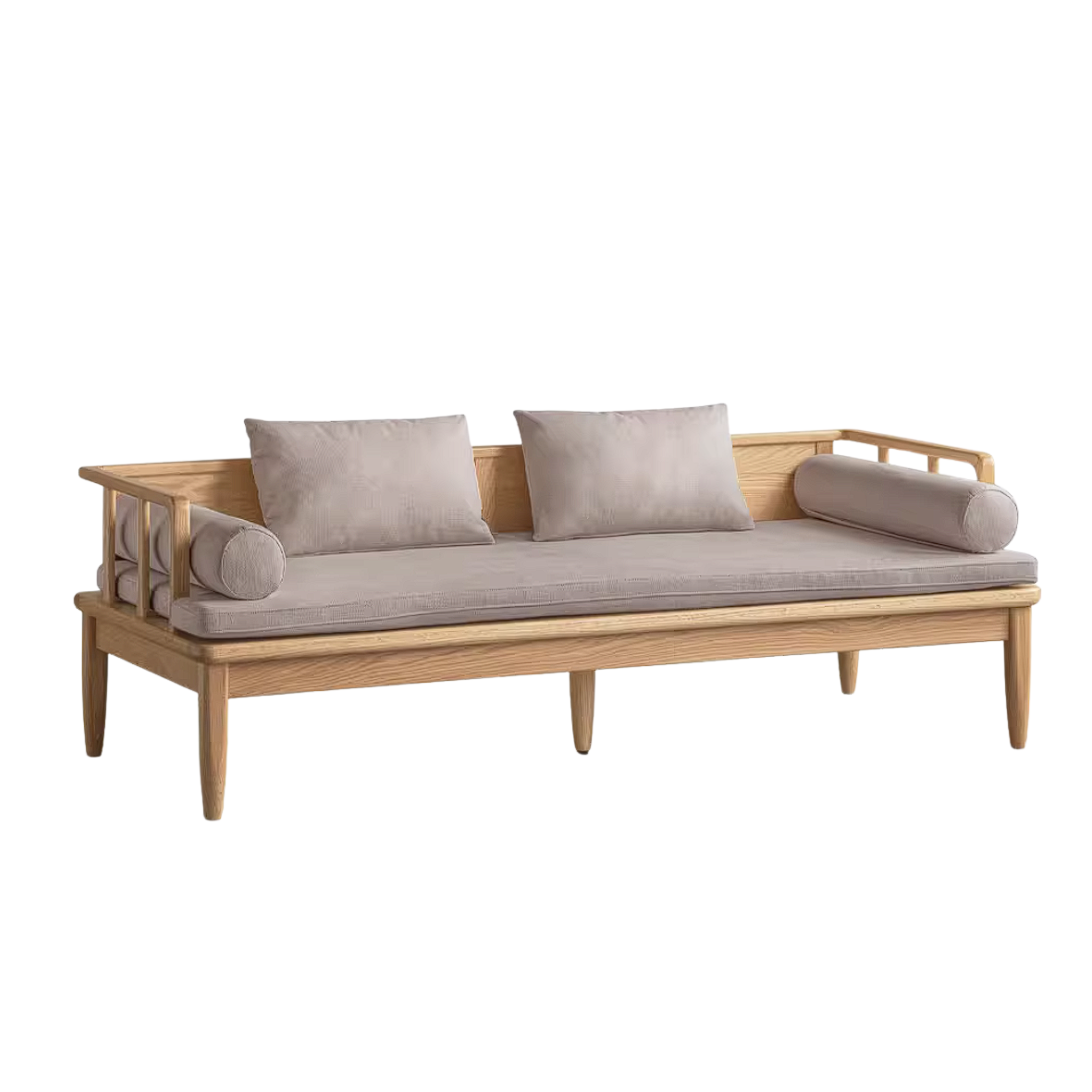 Oak Solid Wood Daybed Sofa with Removable Linen Cushions