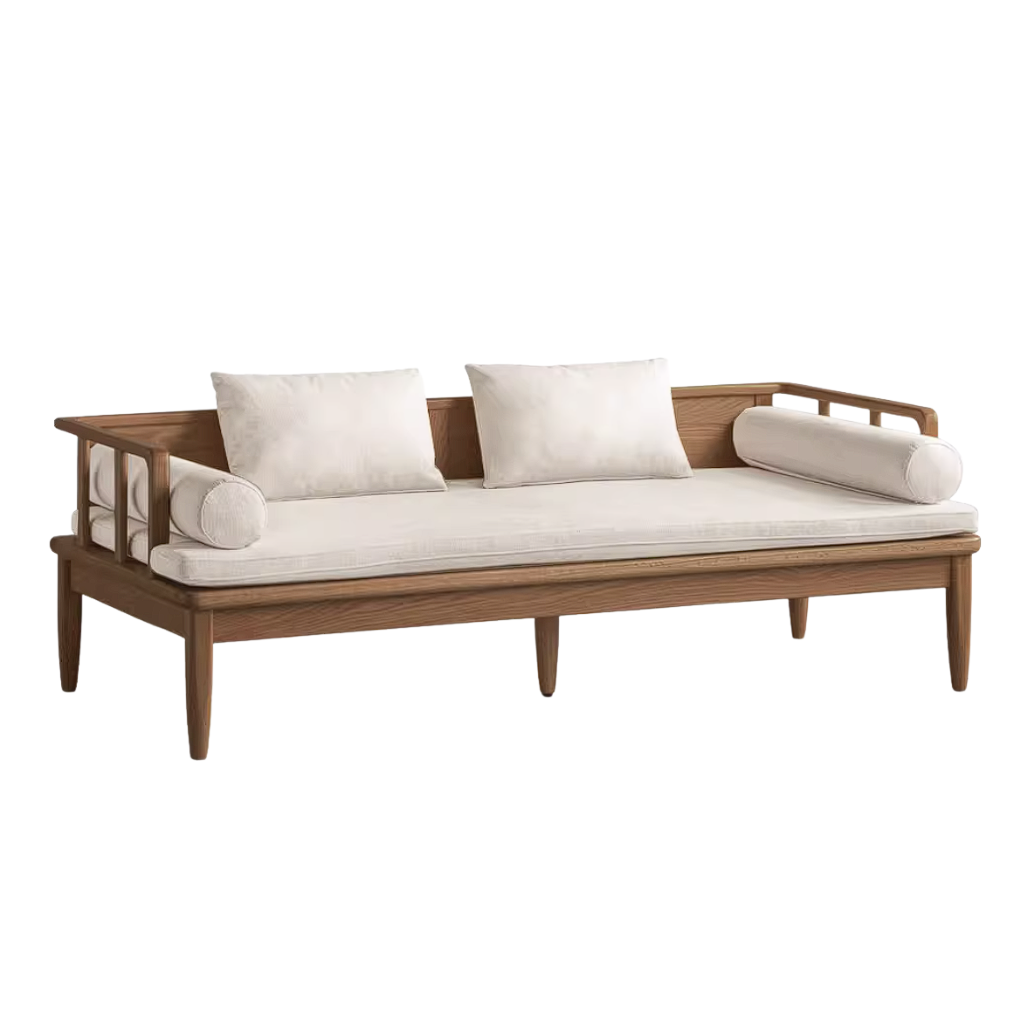 Oak Solid Wood Daybed Sofa with Removable Linen Cushions