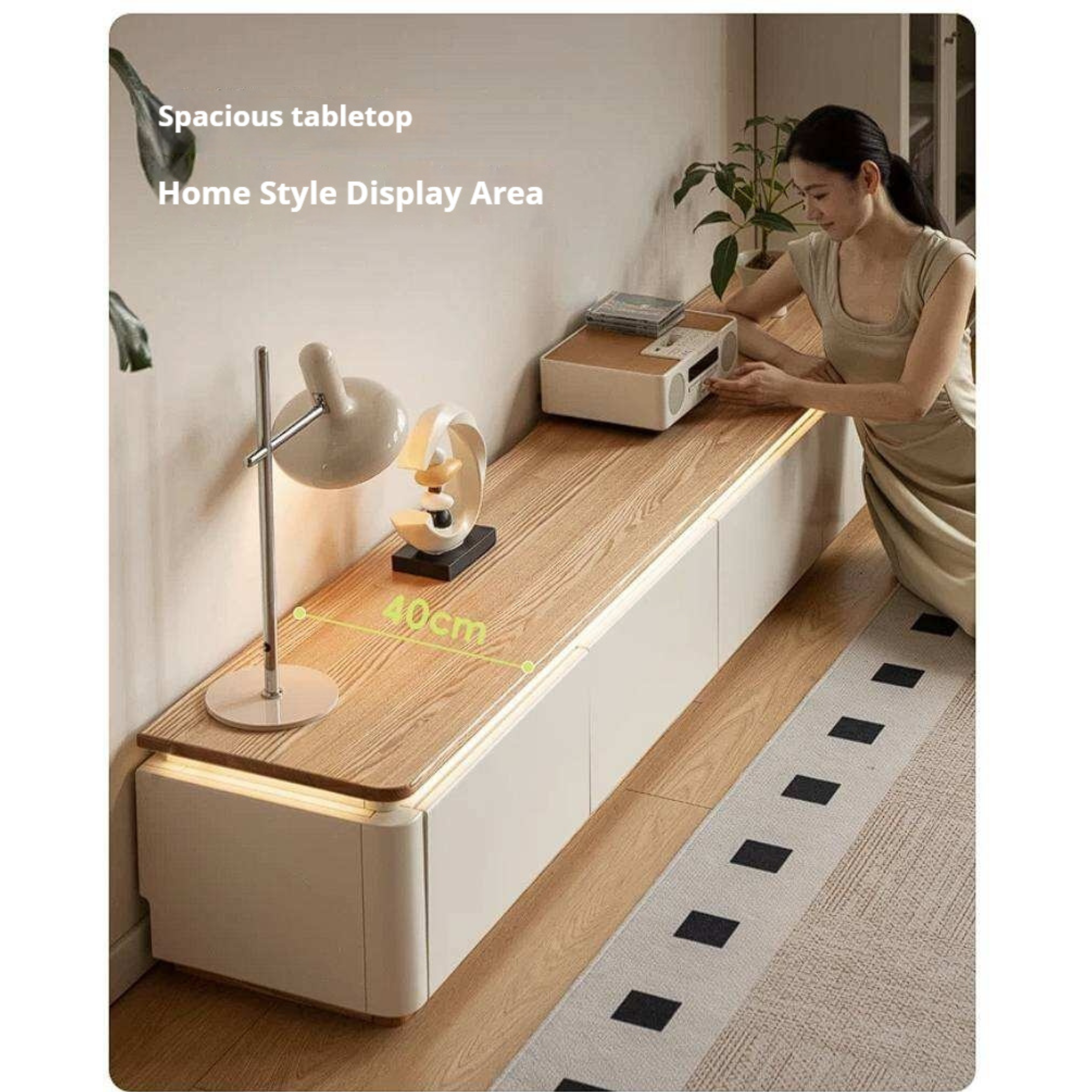 Ash Solid Wood TV Cabinet with Floor Standing Storage Design