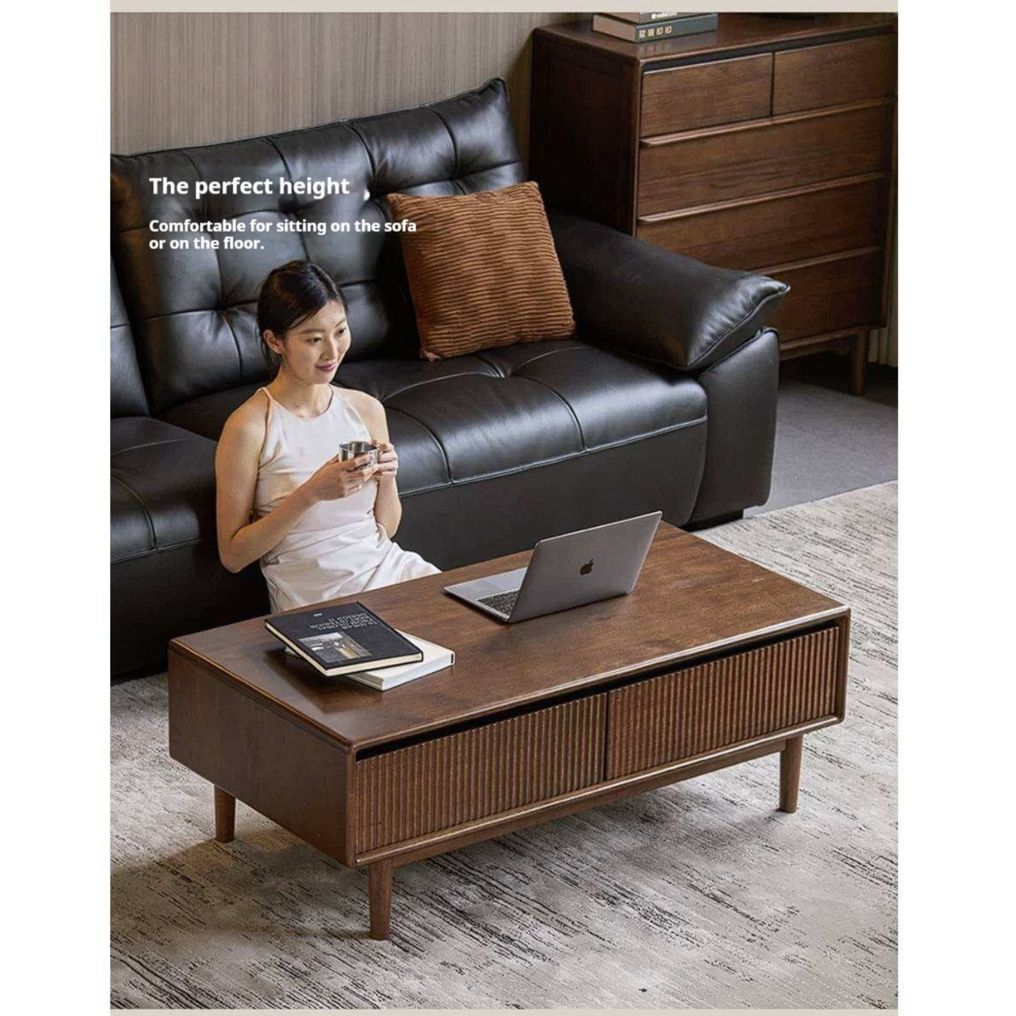Golden Pearwood Solid Wood Rectangular Coffee Table with Modern Italian Style