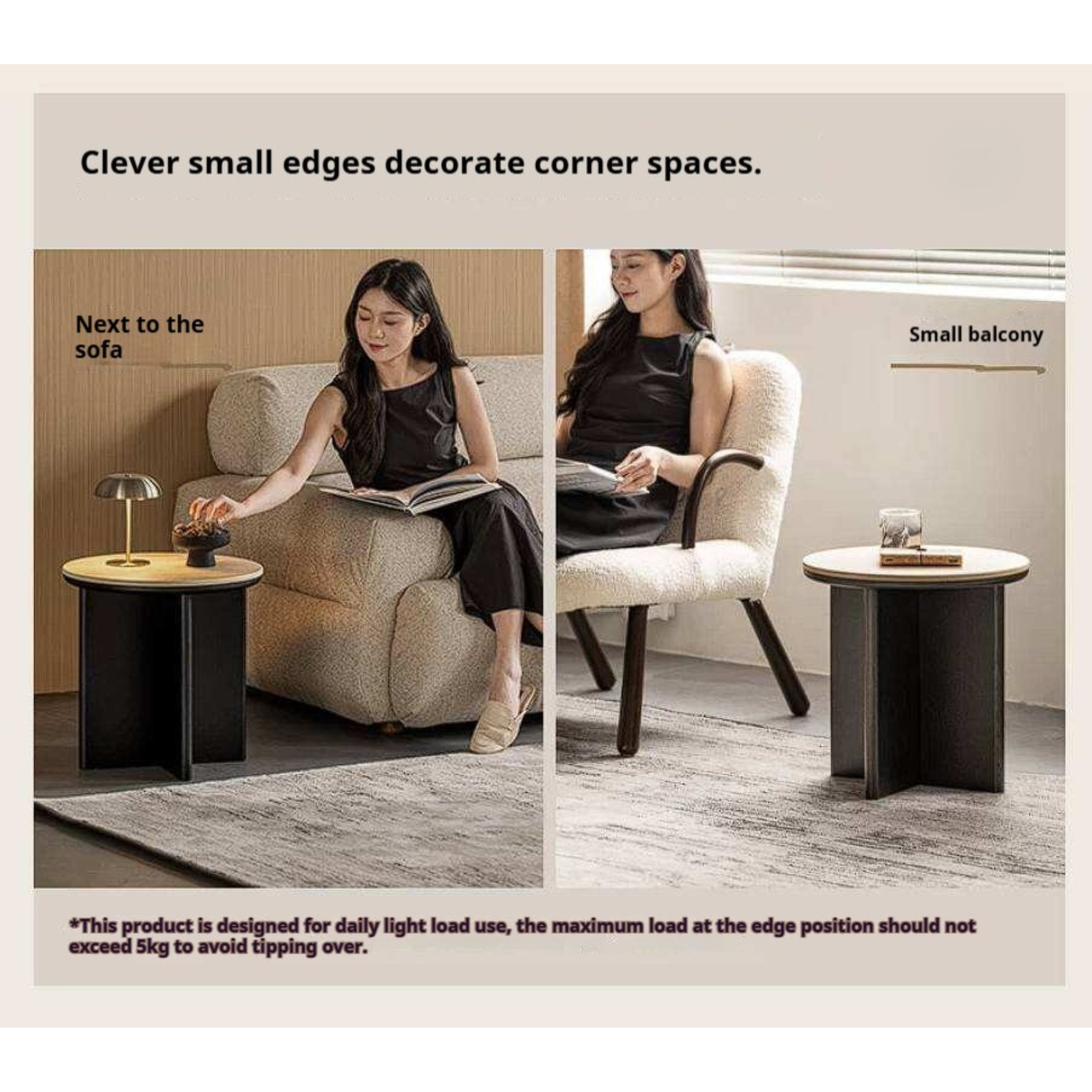 Ash Solid Wood Round Coffee Table with Slate Top and Modern Casual Design