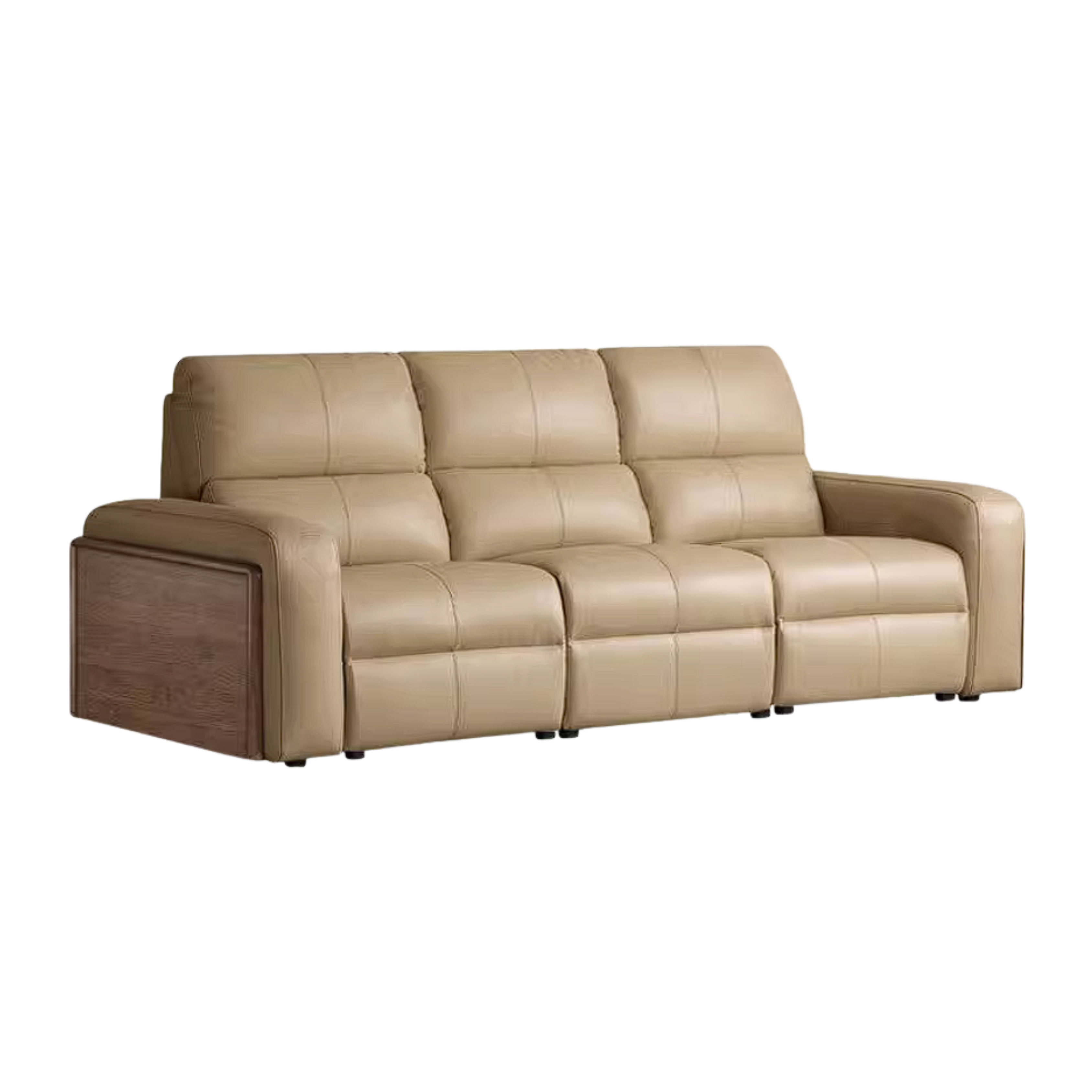 Black Walnut, Golden Sandalwood Solid Wood Top-Grain Genuine Leather Sofa Zero-Wall Recliner Design