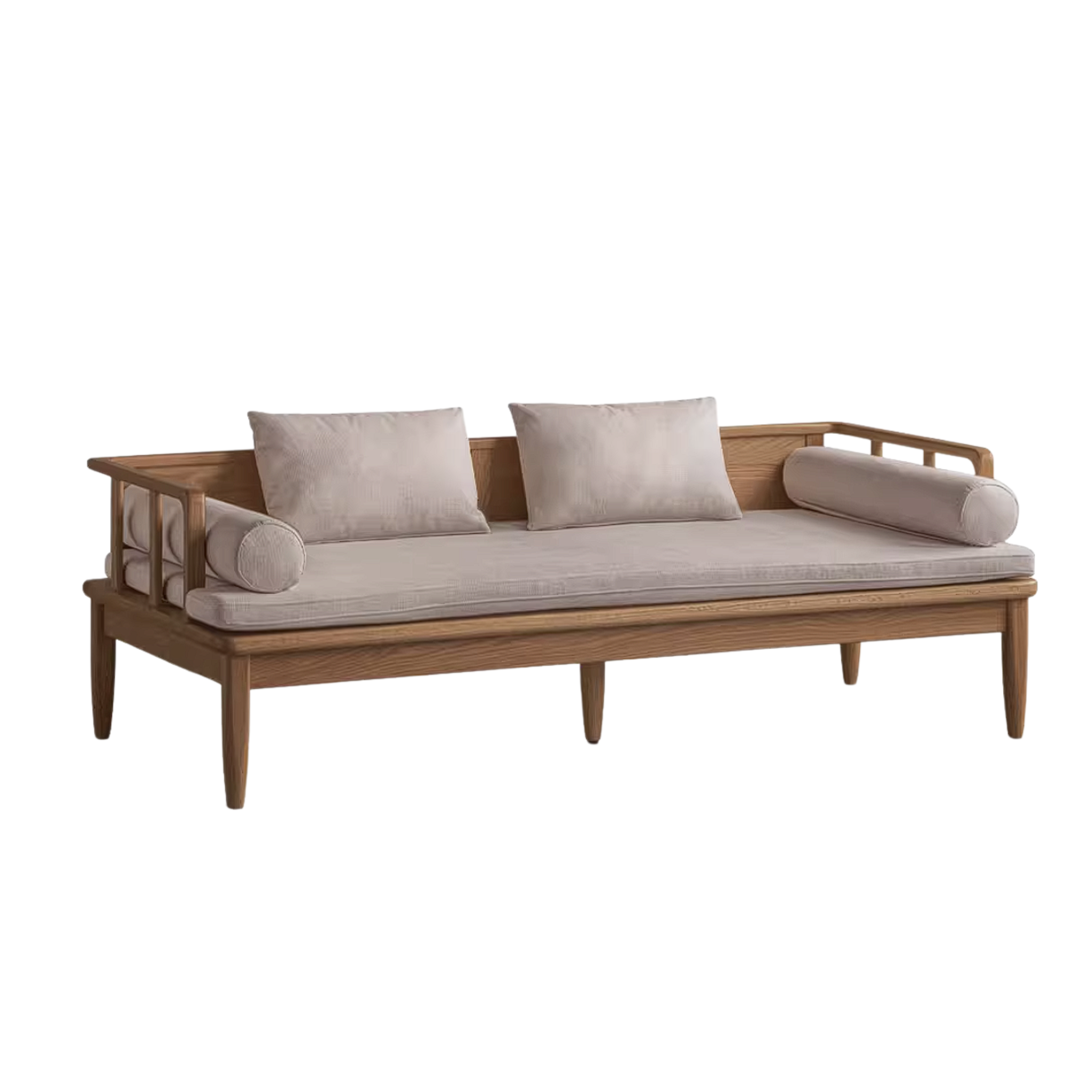 Oak Solid Wood Daybed Sofa with Removable Linen Cushions