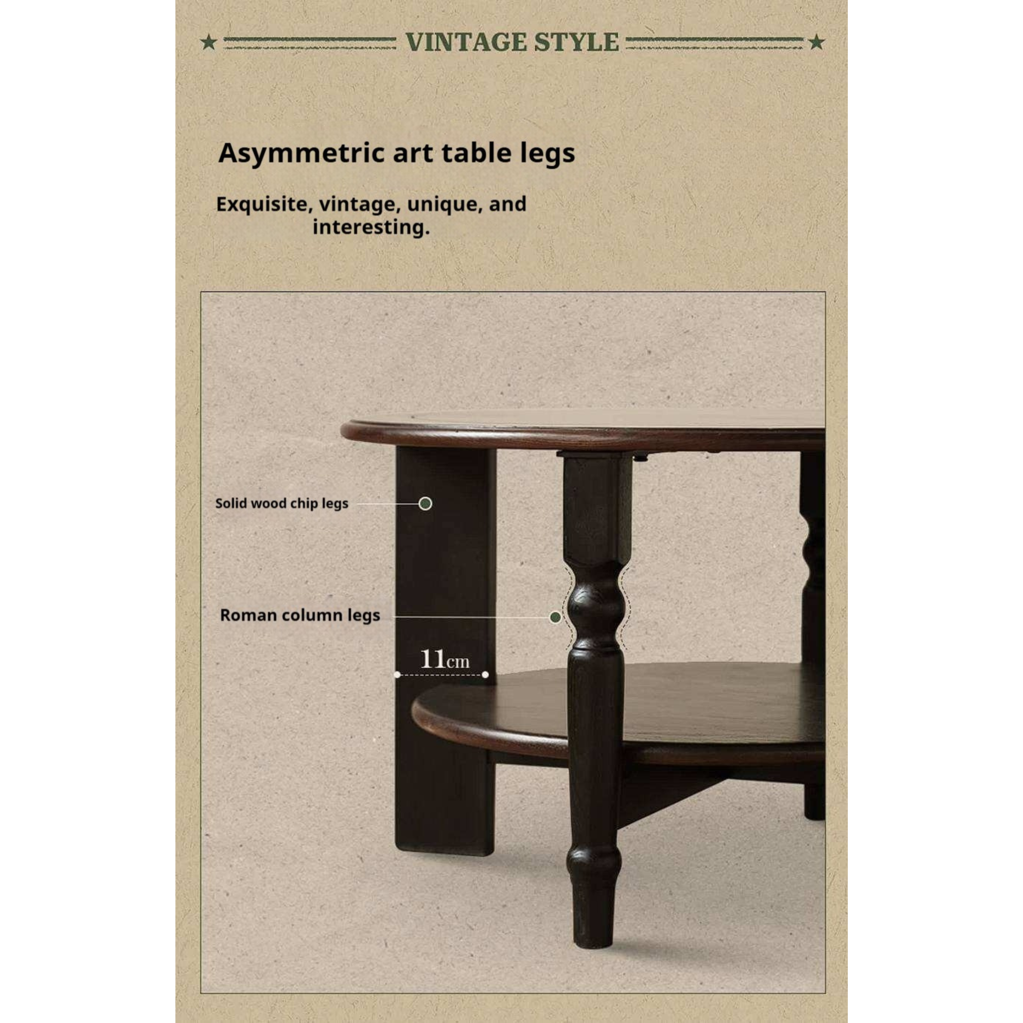 Ash Solid Wood Coffee Table with Round Design and American Style