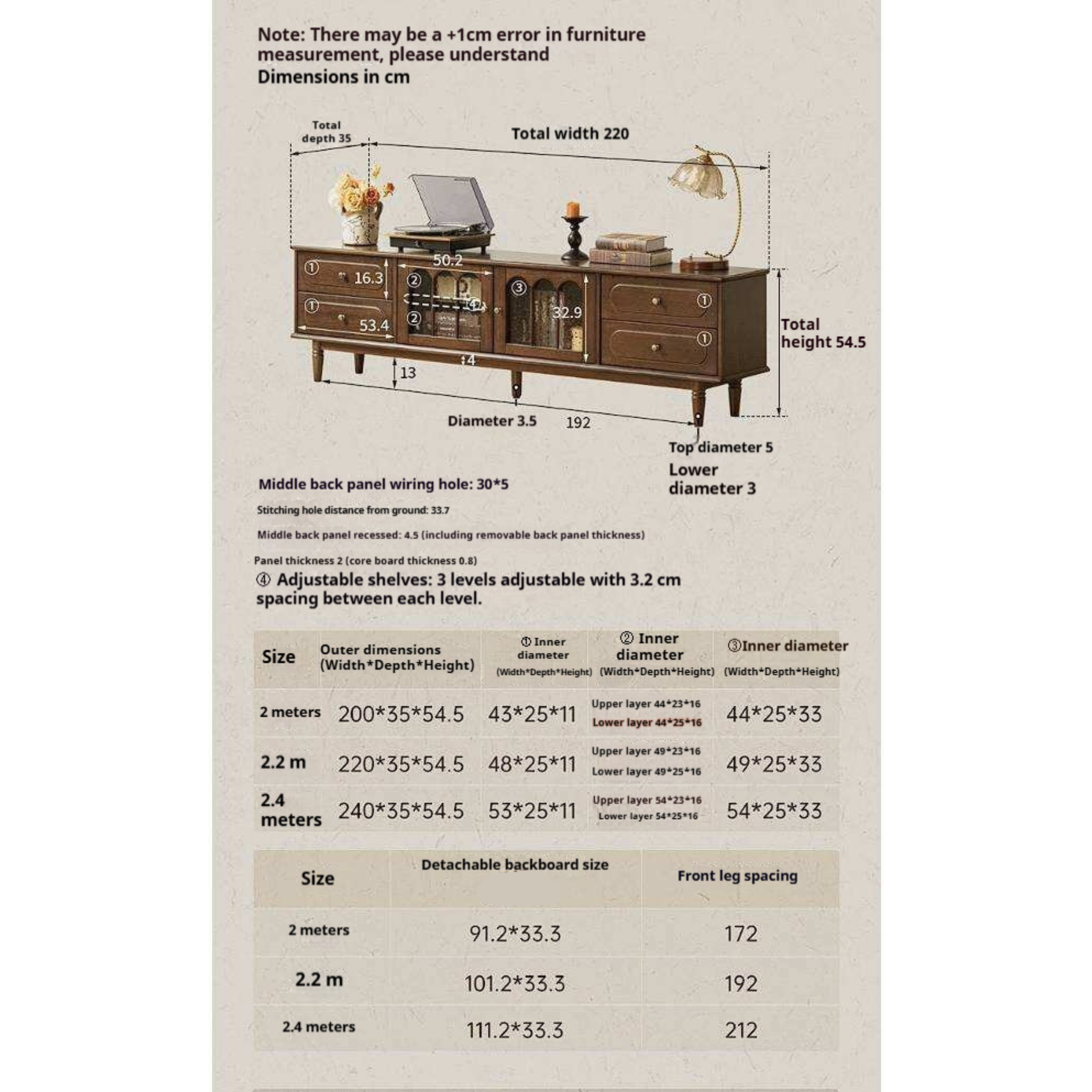 Golden Pearwood Solid Wood Side Cabinet French Retro Design