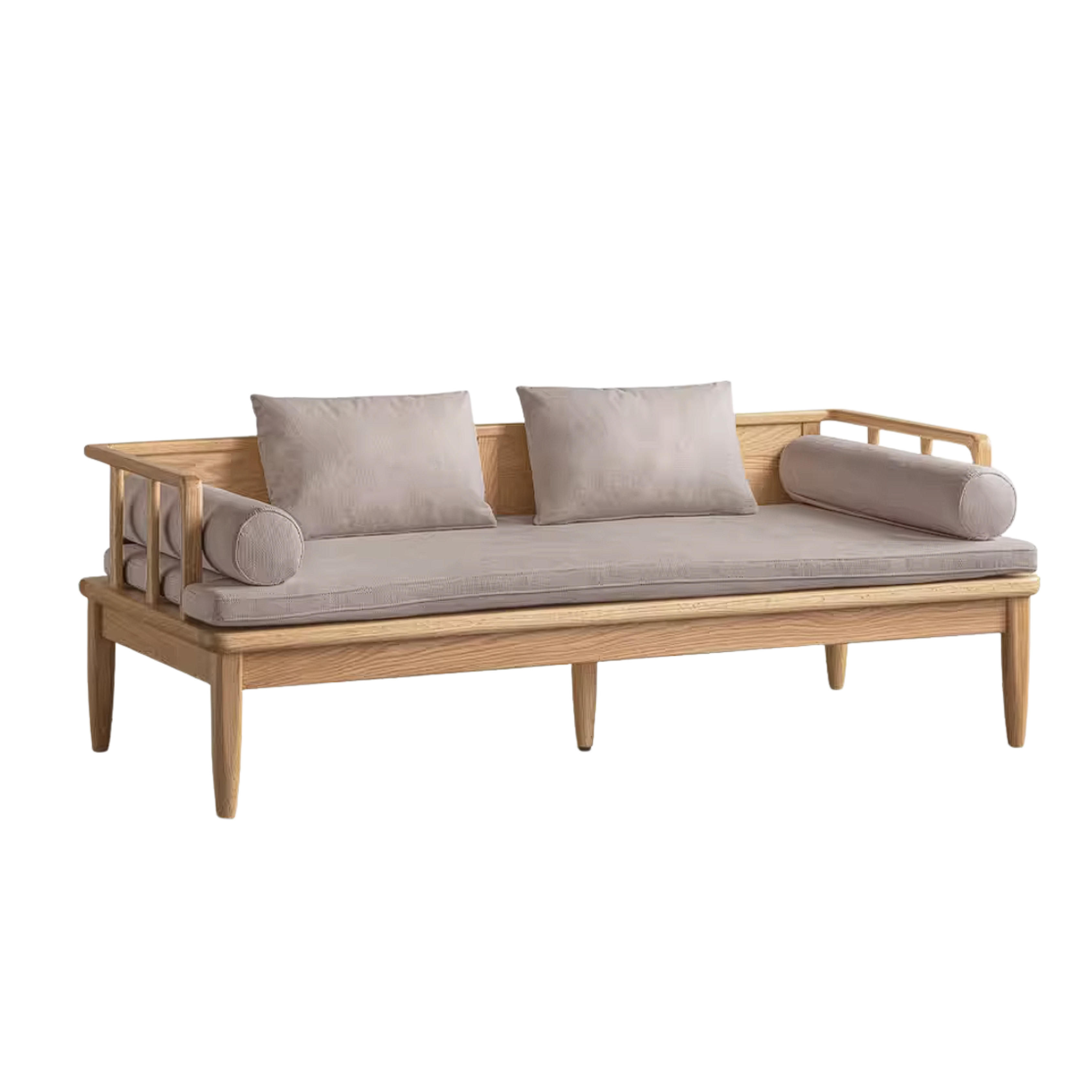 Oak Solid Wood Daybed Sofa with Removable Linen Cushions