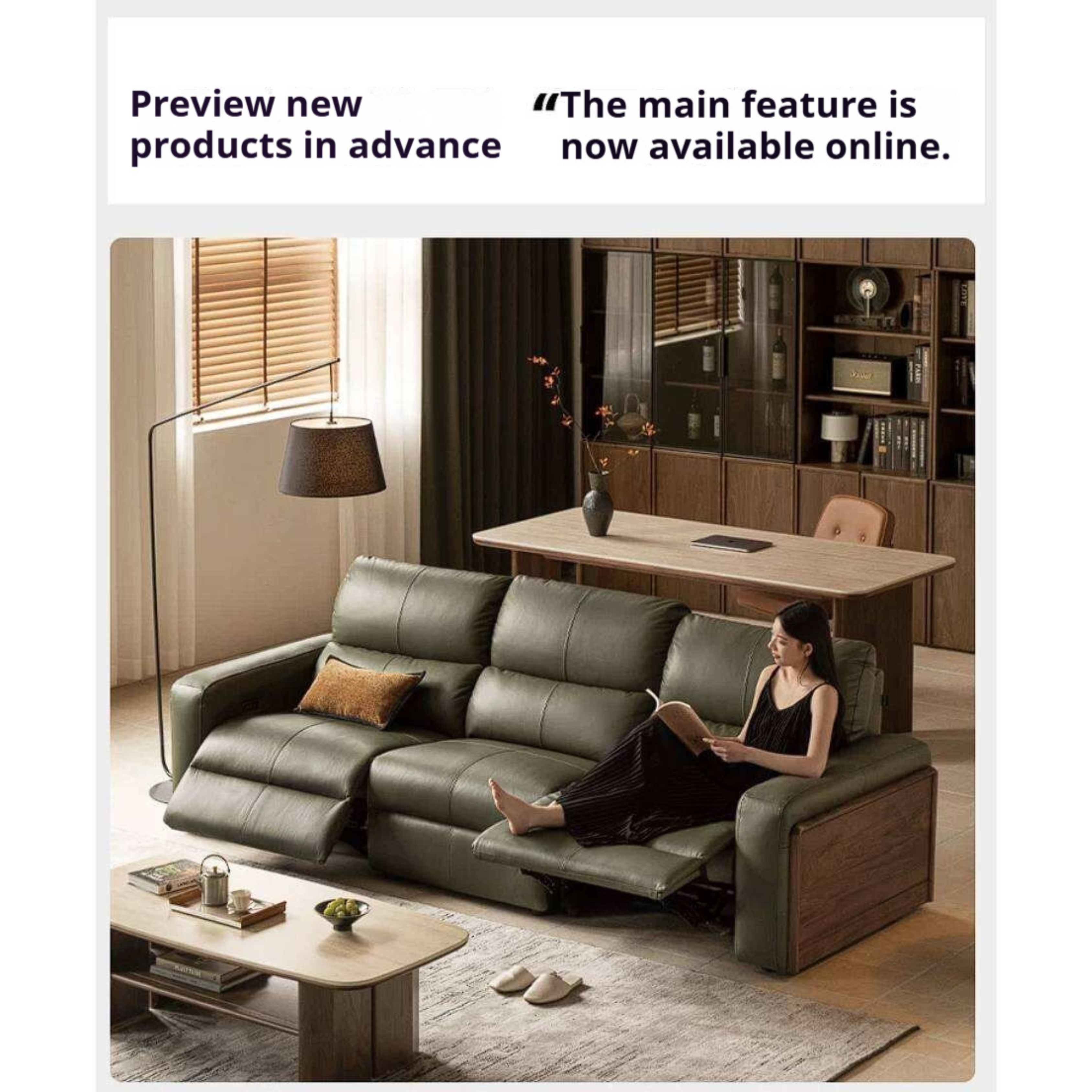 Black Walnut, Golden Sandalwood Solid Wood Top-Grain Genuine Leather Sofa Zero-Wall Recliner Design