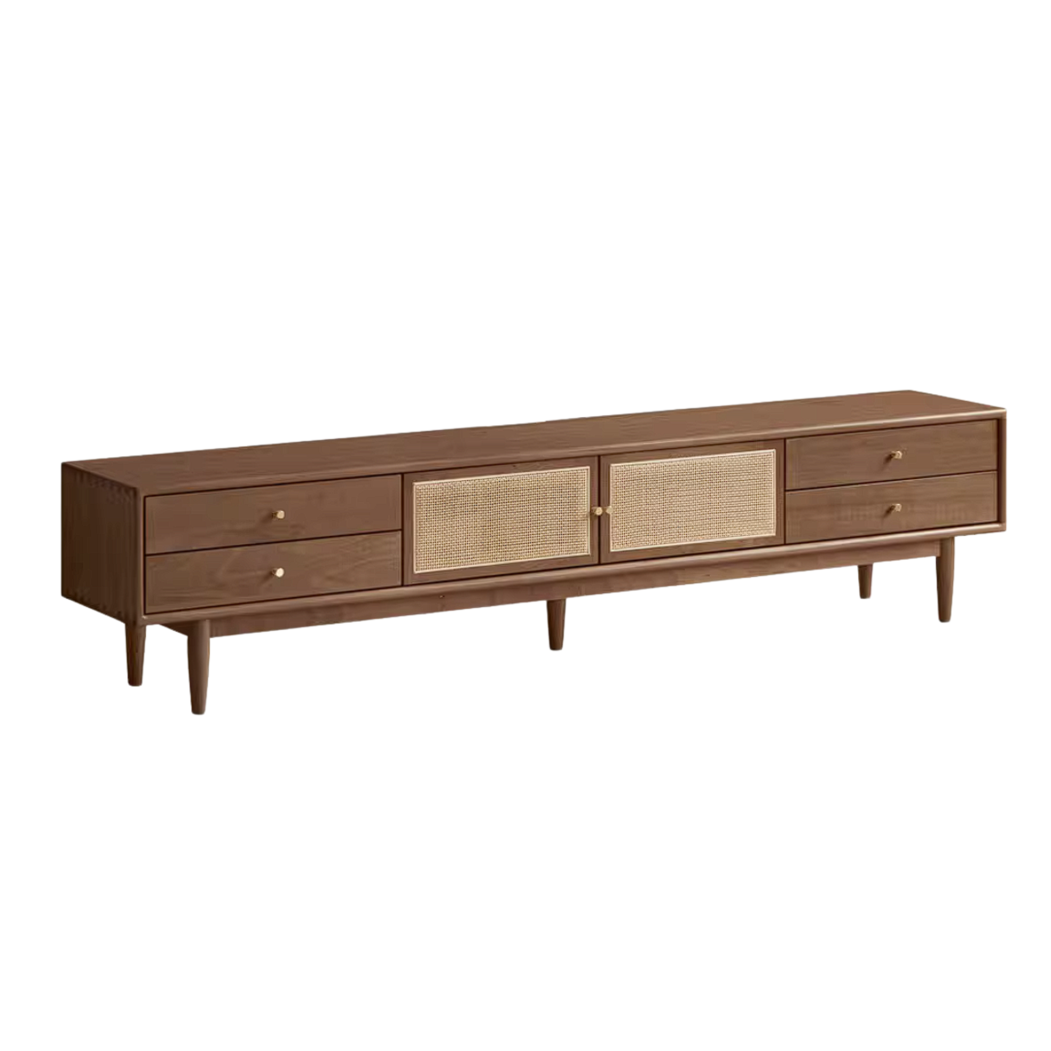 Birch Solid Wood TV Cabinet with Rattan Storage Design