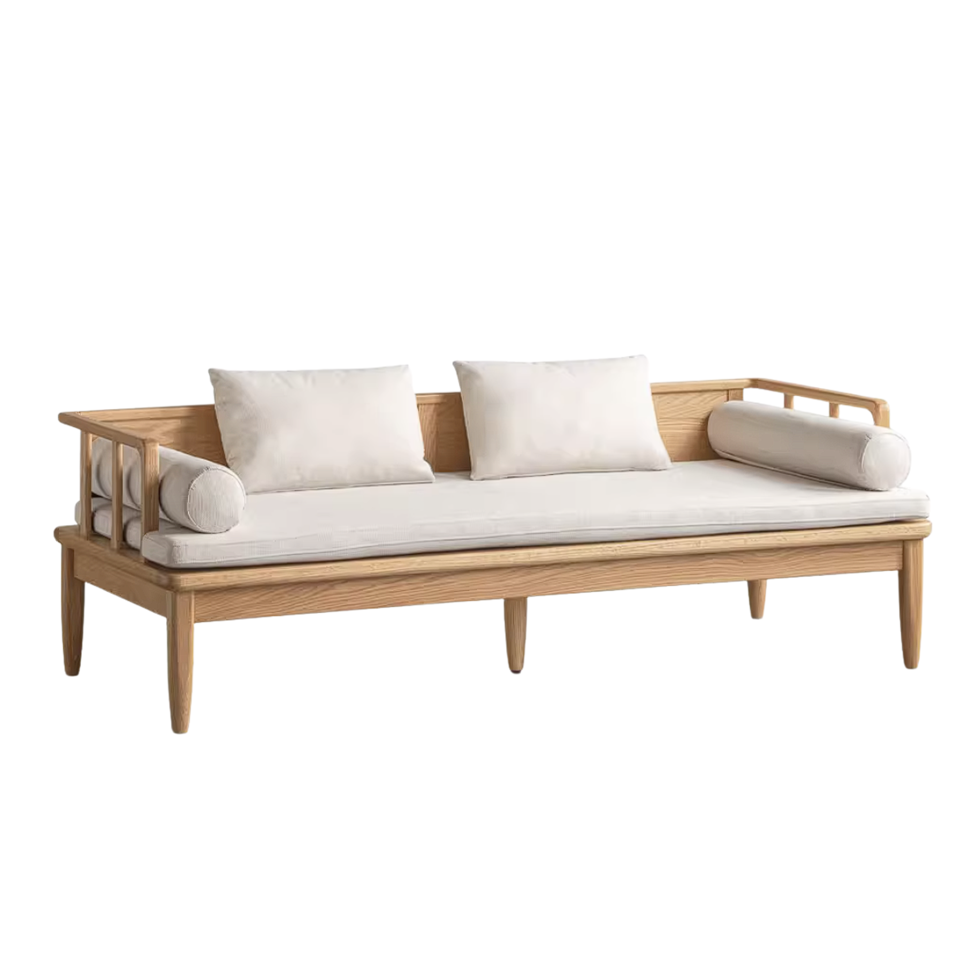 Oak Solid Wood Daybed Sofa with Removable Linen Cushions