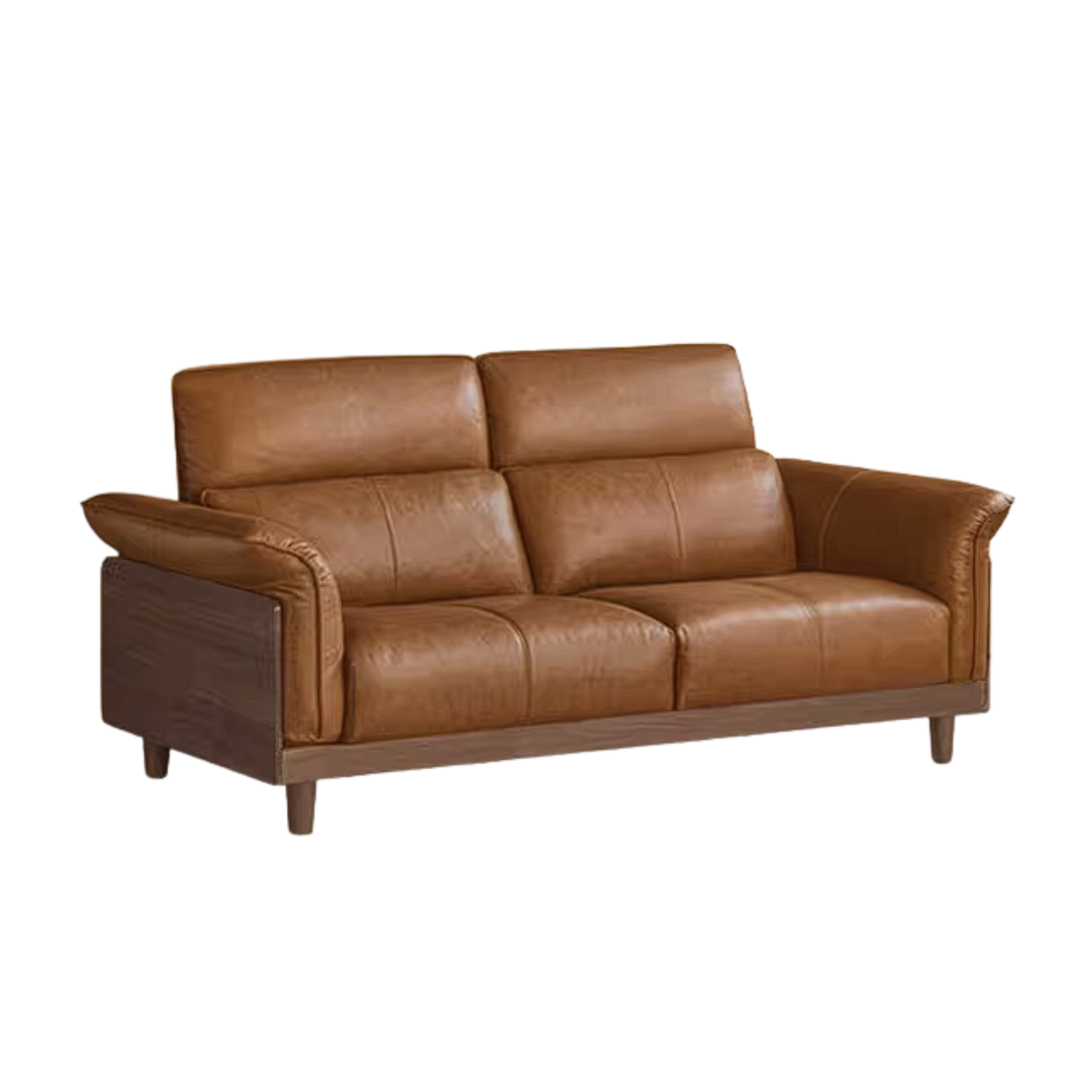 Black Walnut, Ash, Golden Sandalwood Solid Wood Genuine Top-Grain Leather, fabric High back Sofa