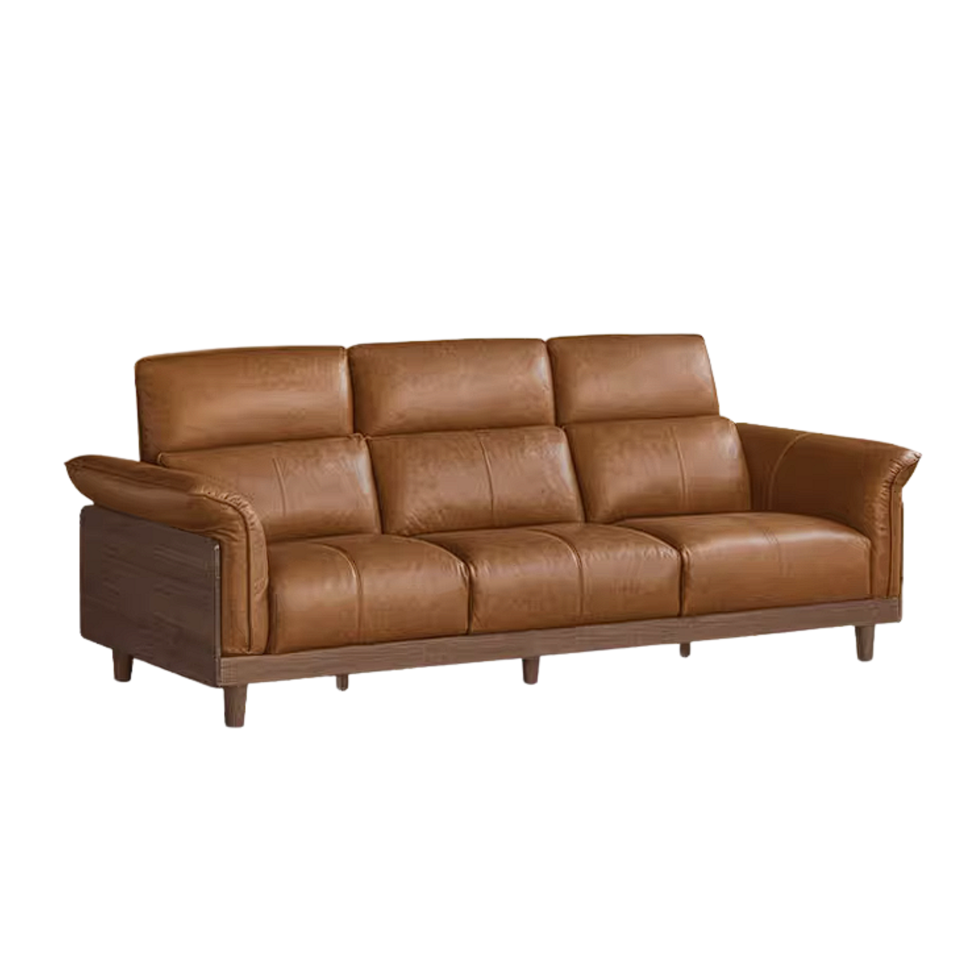Black Walnut, Ash, Golden Sandalwood Solid Wood Genuine Top-Grain Leather, fabric High back Sofa
