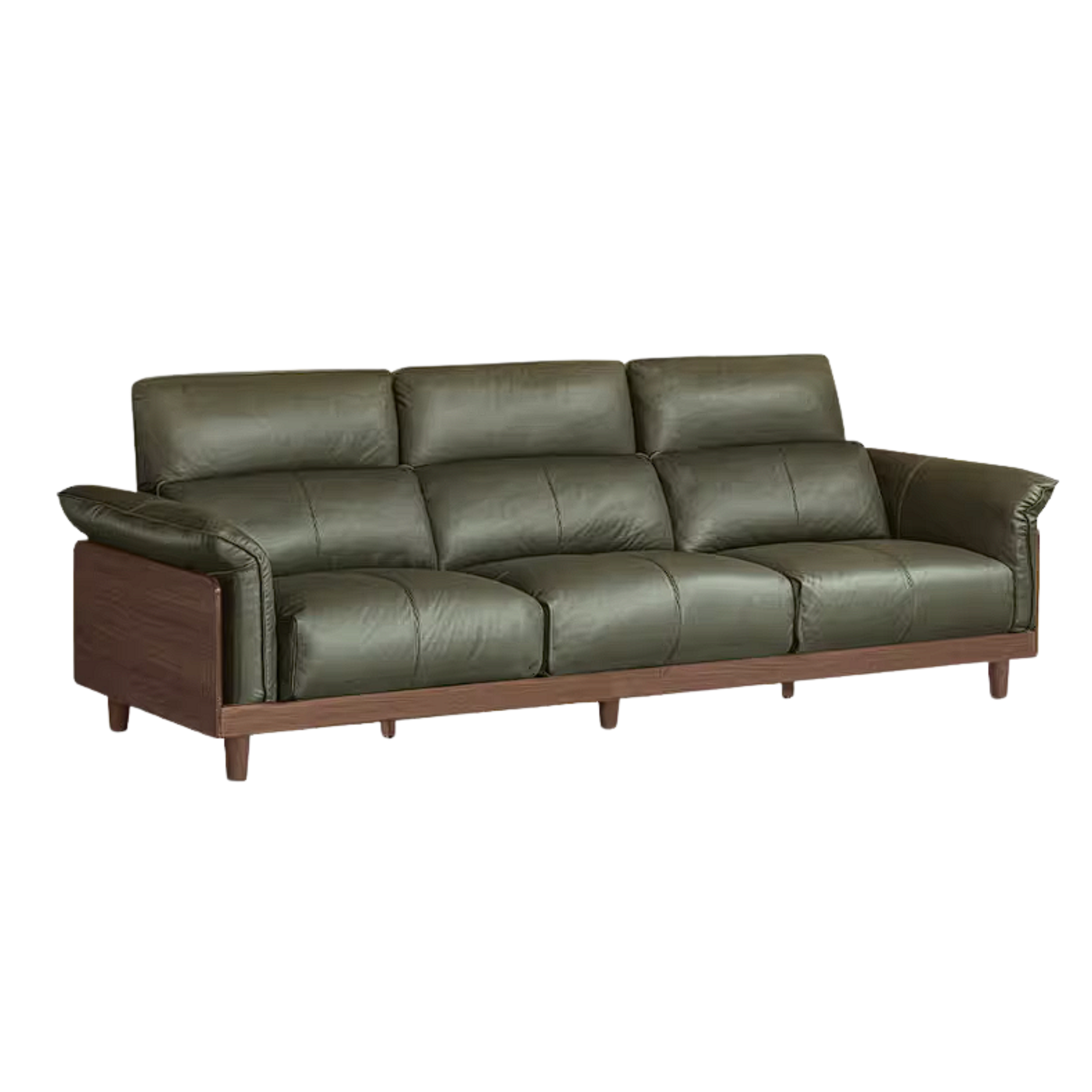 Black Walnut, Ash, Golden Sandalwood Solid Wood Genuine Top-Grain Leather, fabric High back Sofa