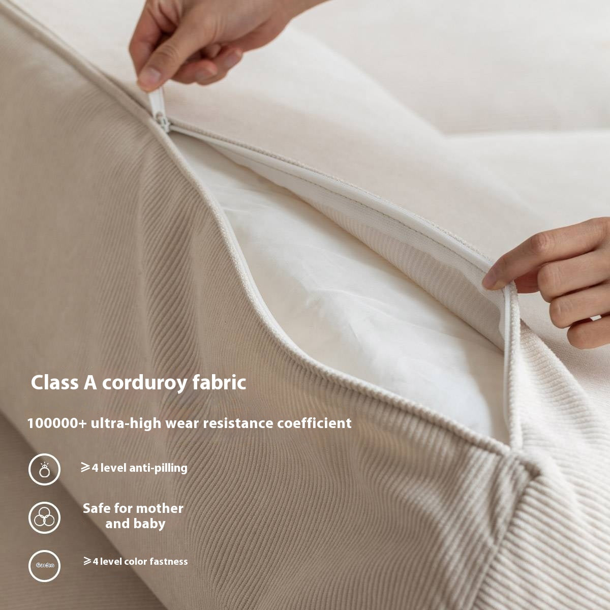 Oak Solid Wood Modern Casual High-Back White Fabric sofa