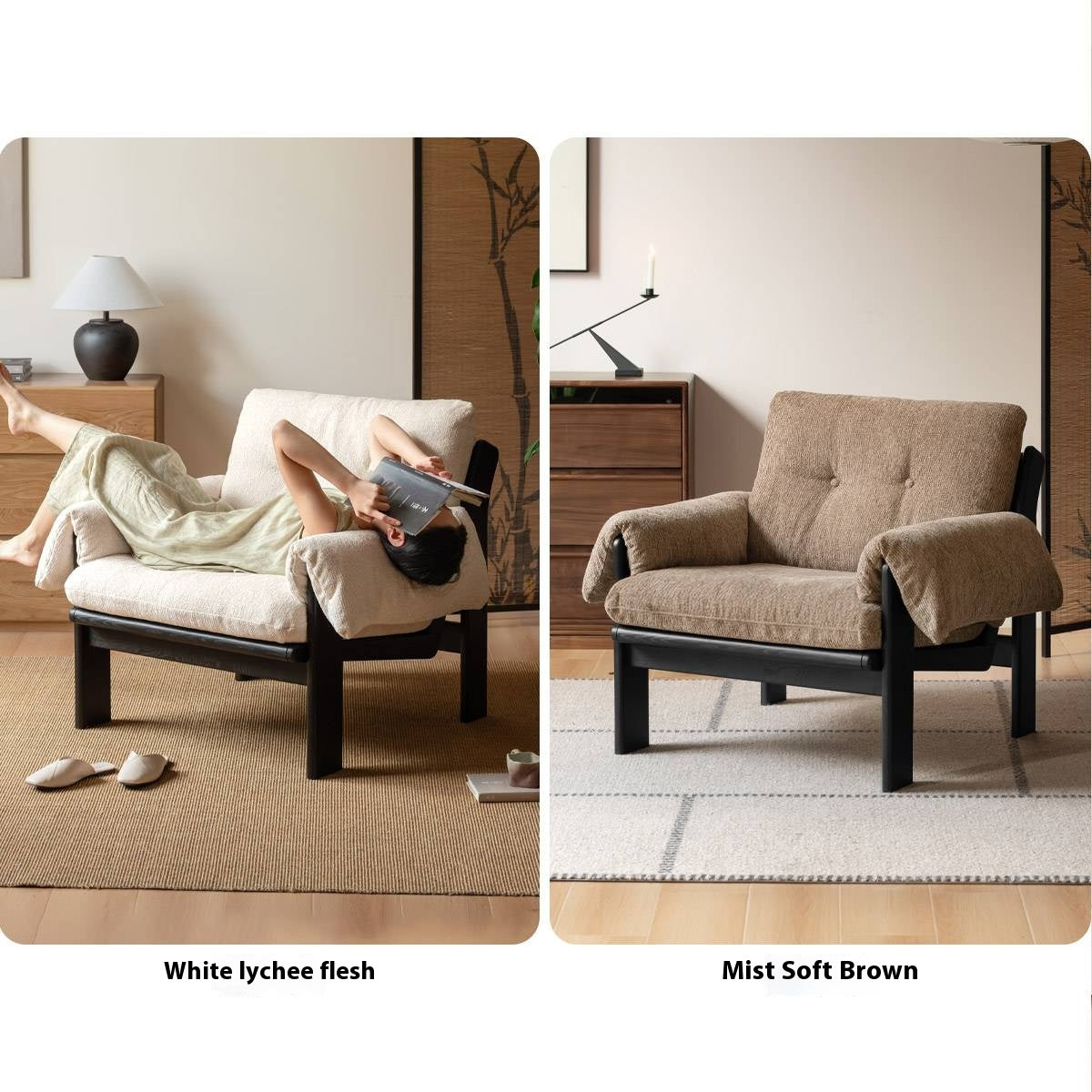 Ash Solid Wood Wabi Sabi Style Single Armchair