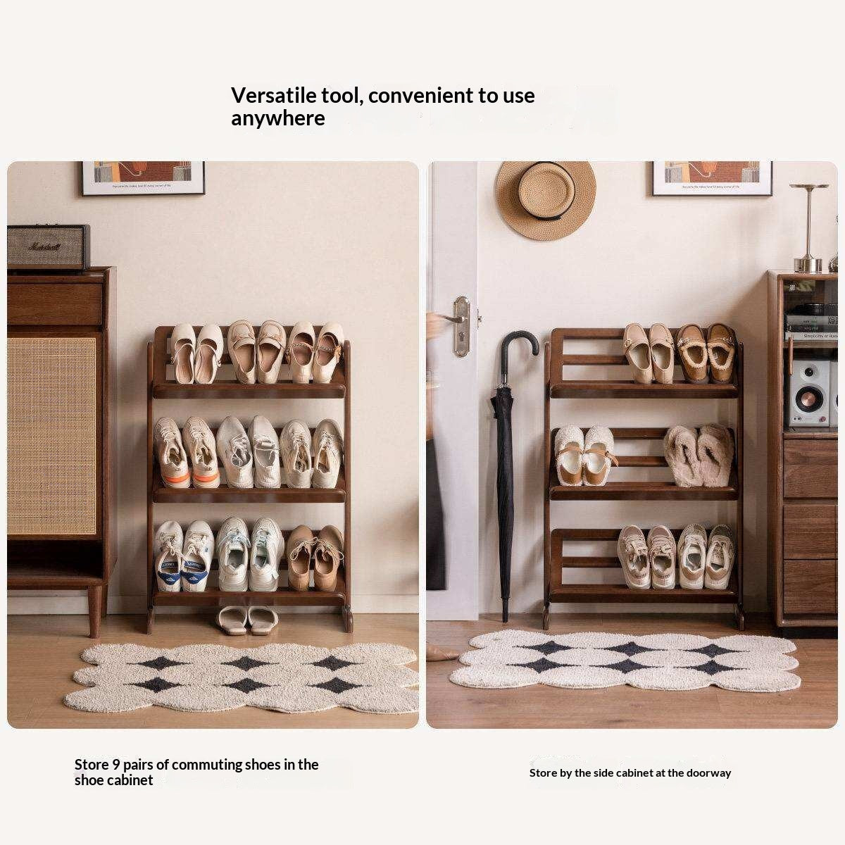 Beech Solid Wood Slim Shoe Rack with Tiered Shelves