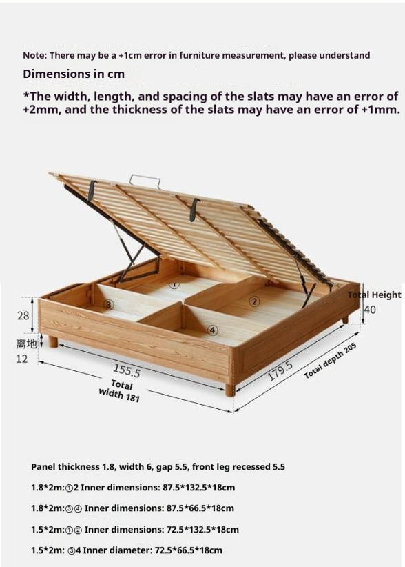 Oak Solid Wood Platform Box Bed, Headboard-Free Box Bed