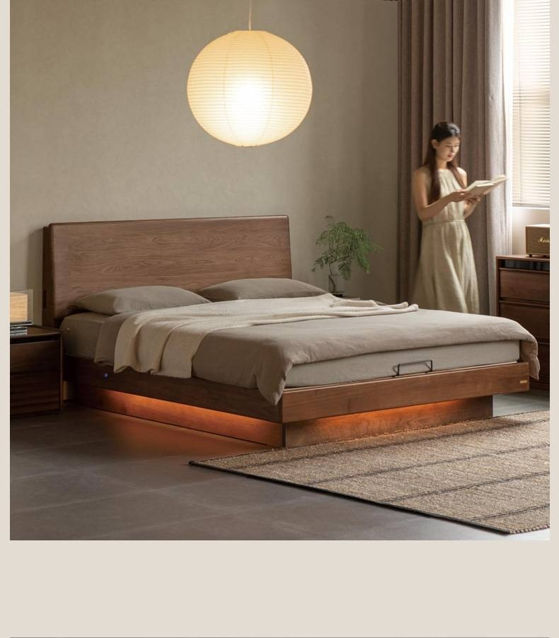 Black Walnut Solid Wood Italian Light Luxury Electric Suspended Box Bed