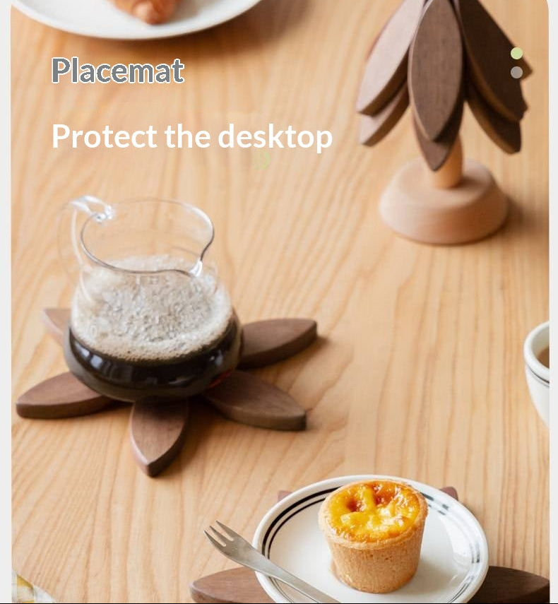 Black Walnut, Beech, Ebony Solid Wood Anti-Scalding Kitchen Mat with Heat Insulation