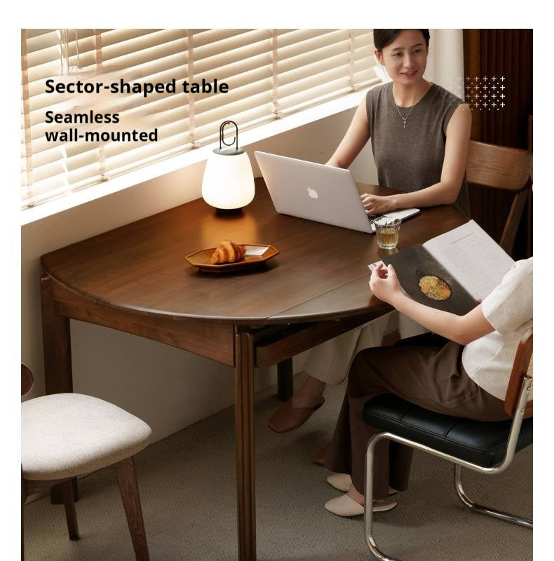 Black Walnut Solid Wood Retractable Round Dining Table