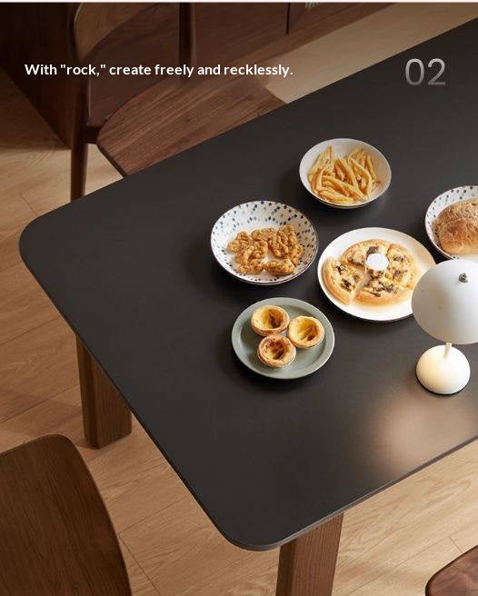 Oak Solid Wood Restaurant Light Luxury Style Rock Slab Long Table